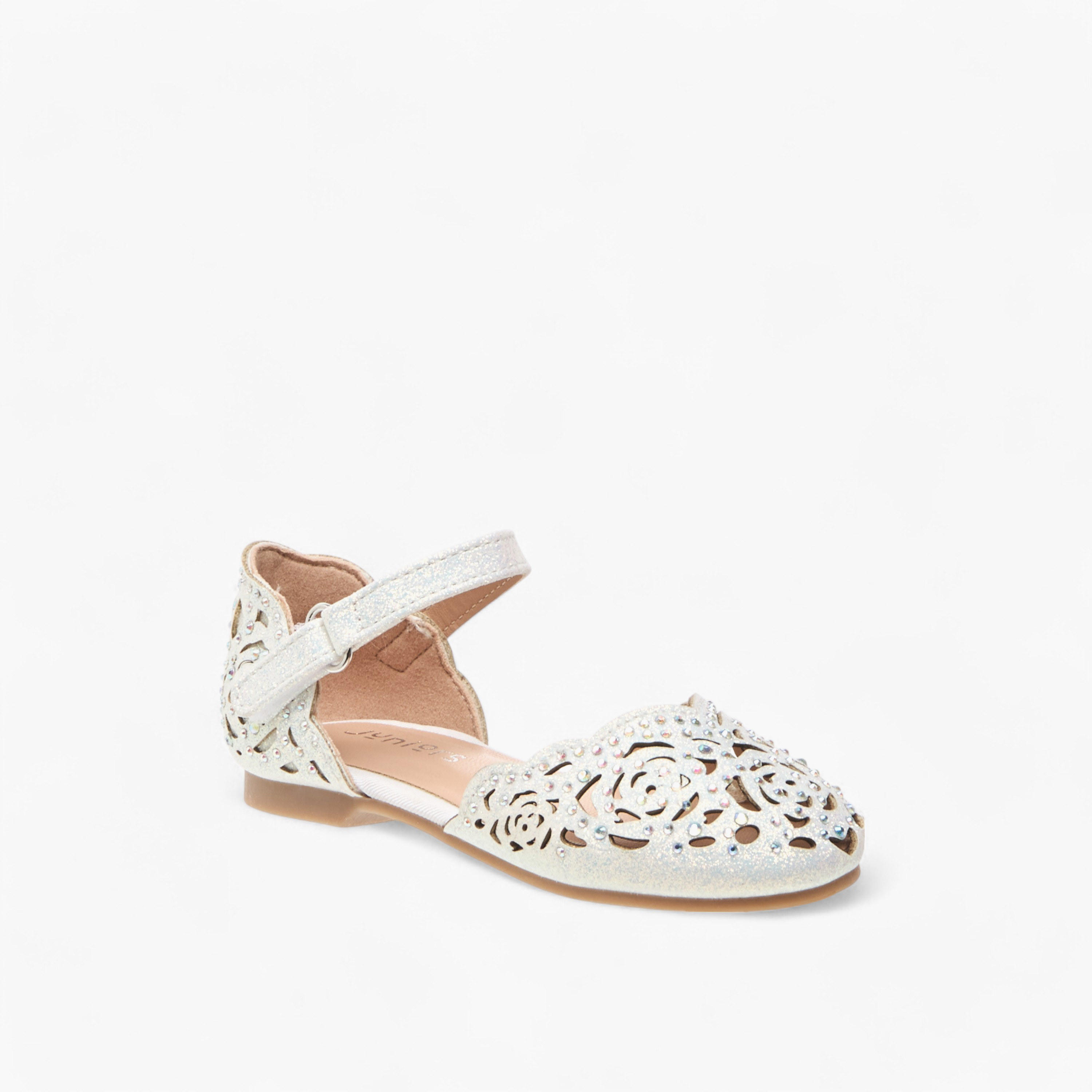 Juniors Laser Cut Embellished Shoes with Hook and Loop Closure-girls-shoes-sandals-image-2