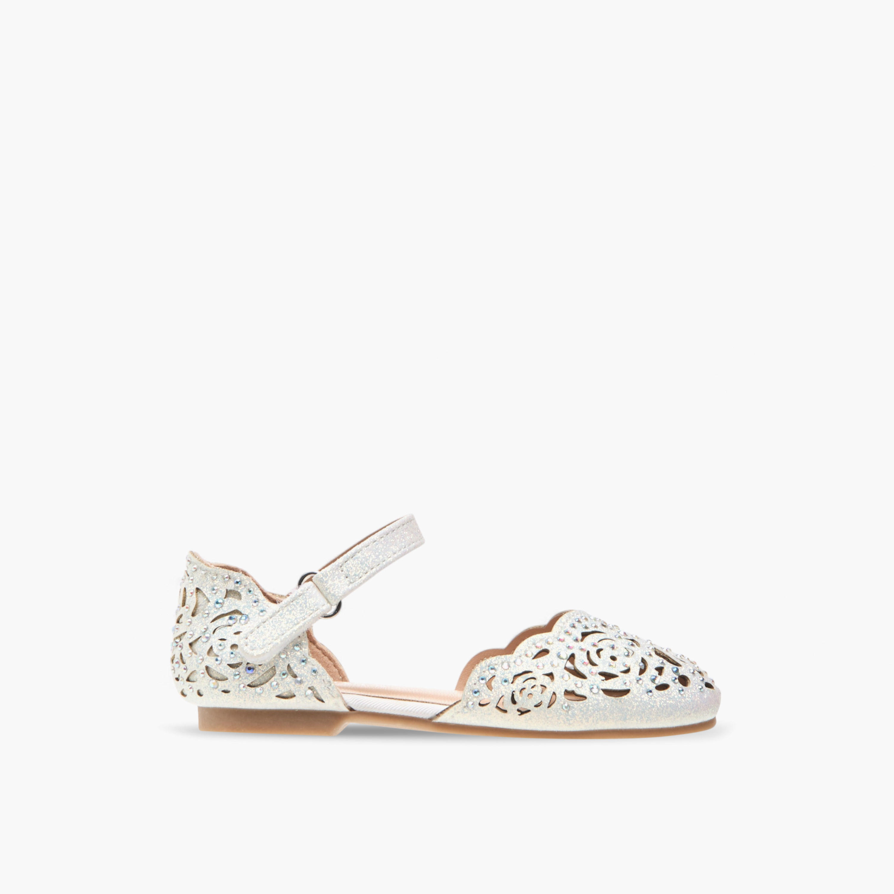Juniors Laser Cut Embellished Shoes with Hook and Loop Closure-girls-shoes-sandals-image-3