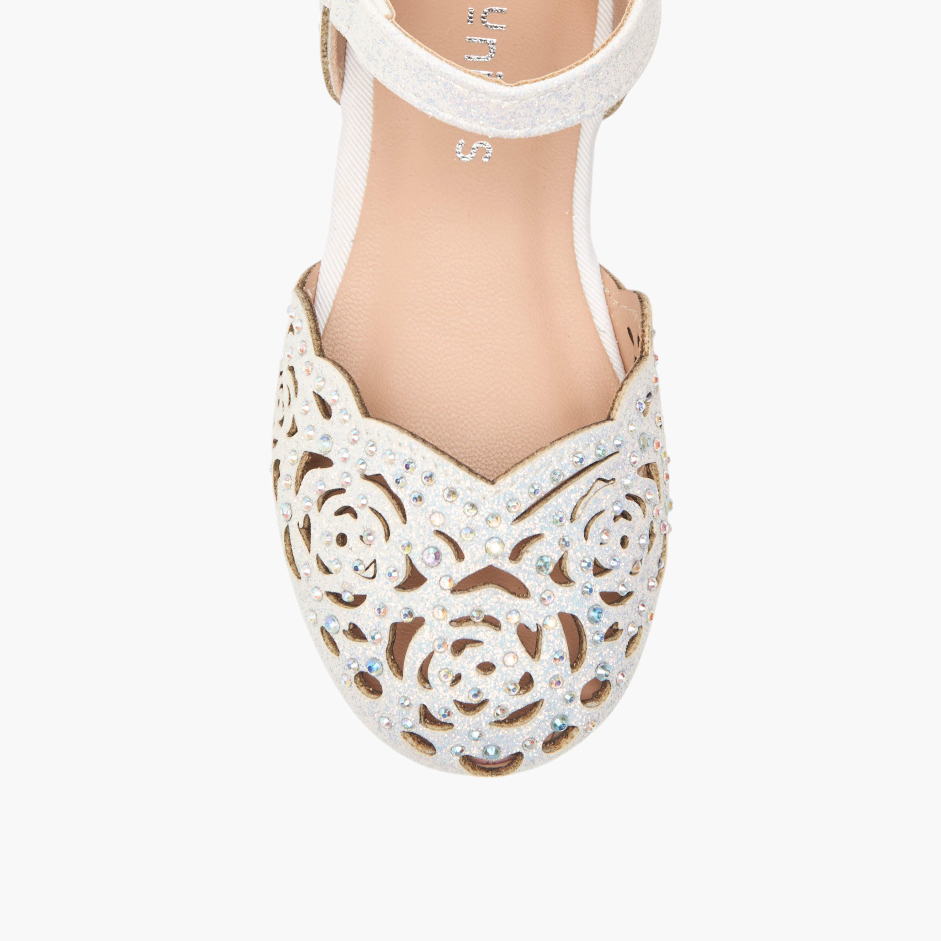 Juniors Laser Cut Embellished Shoes with Hook and Loop Closure-girls-shoes-sandals-image-4