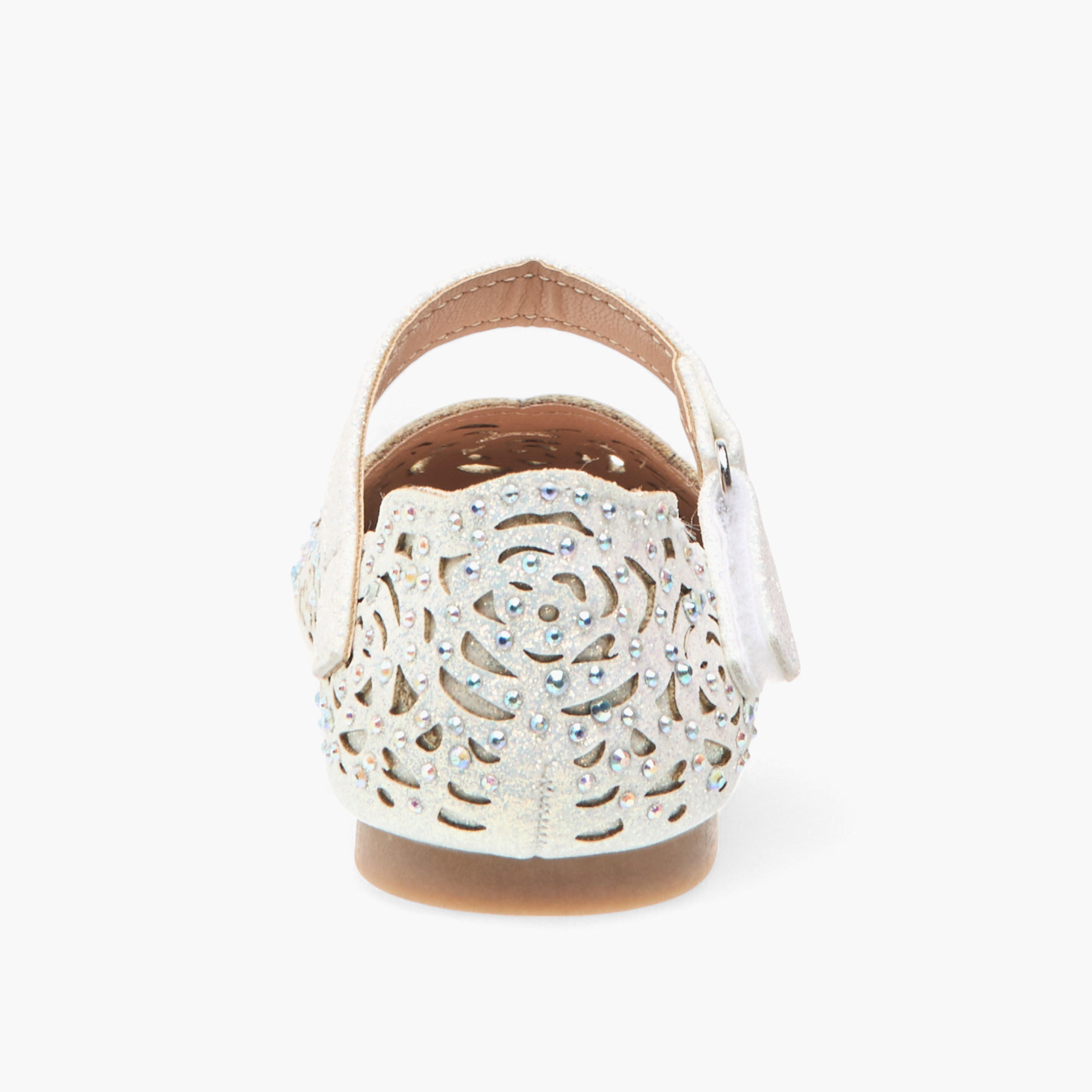 Juniors Laser Cut Embellished Shoes with Hook and Loop Closure-girls-shoes-sandals-image-5