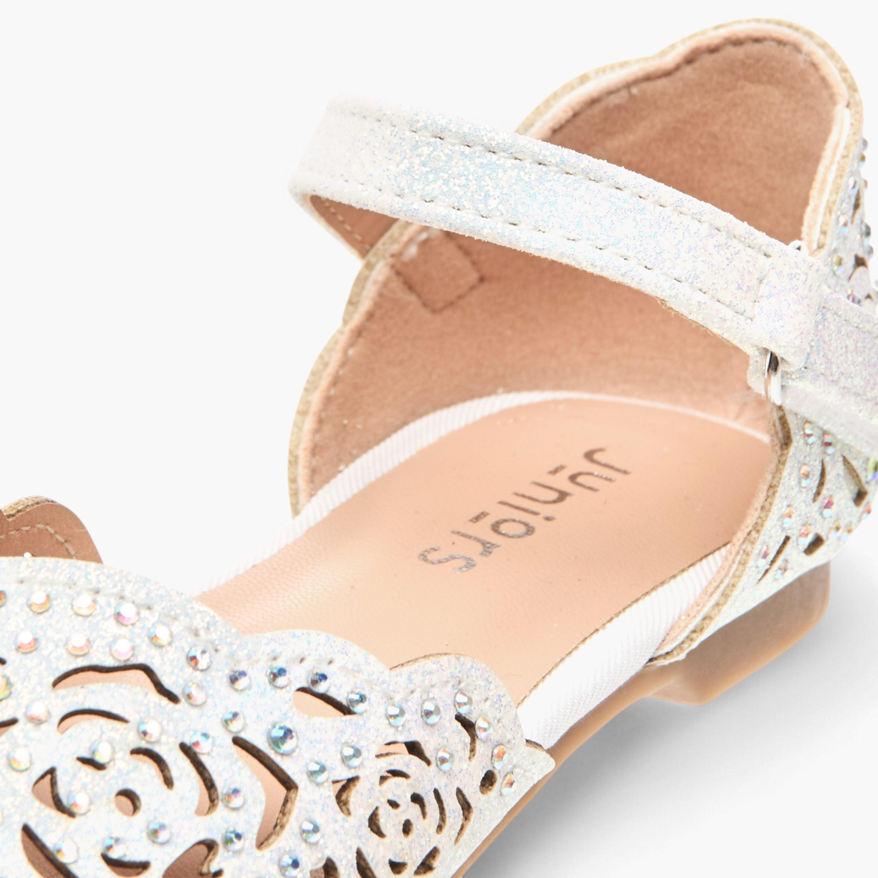 Juniors Laser Cut Embellished Shoes with Hook and Loop Closure-girls-shoes-sandals-image-6