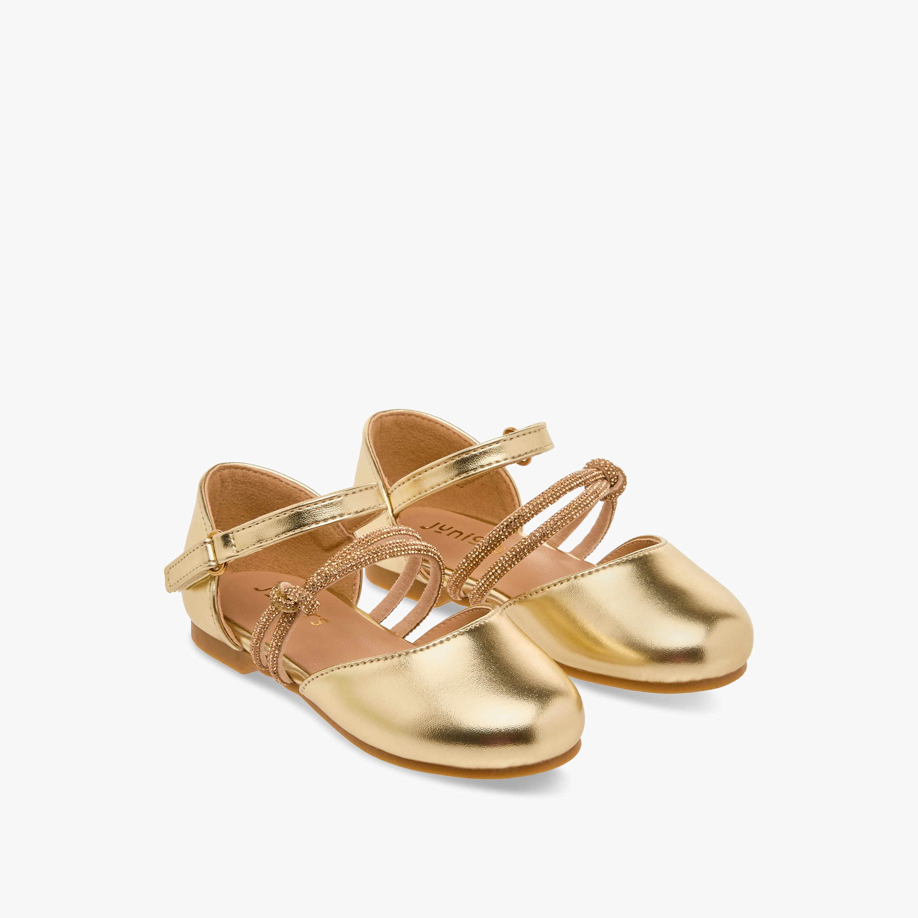 Juniors Embellished Ballerina Shoes with Hook and Loop Closure-girls-shoes-ballerinas-image-1
