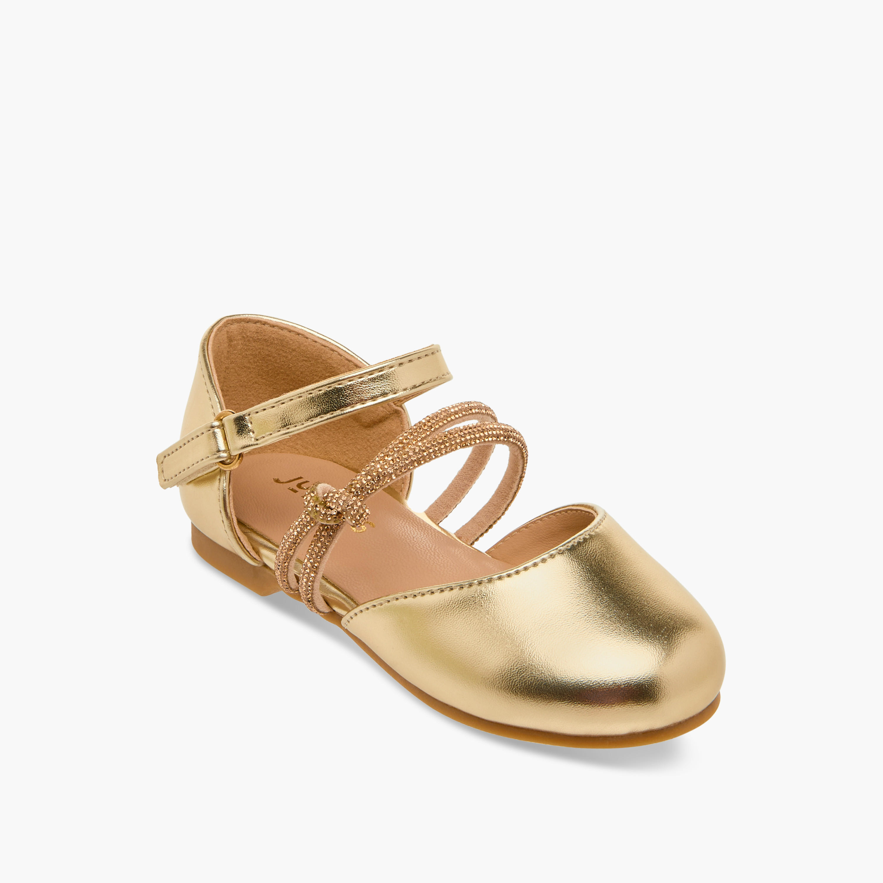 Juniors Embellished Ballerina Shoes with Hook and Loop Closure-girls-shoes-ballerinas-image-2