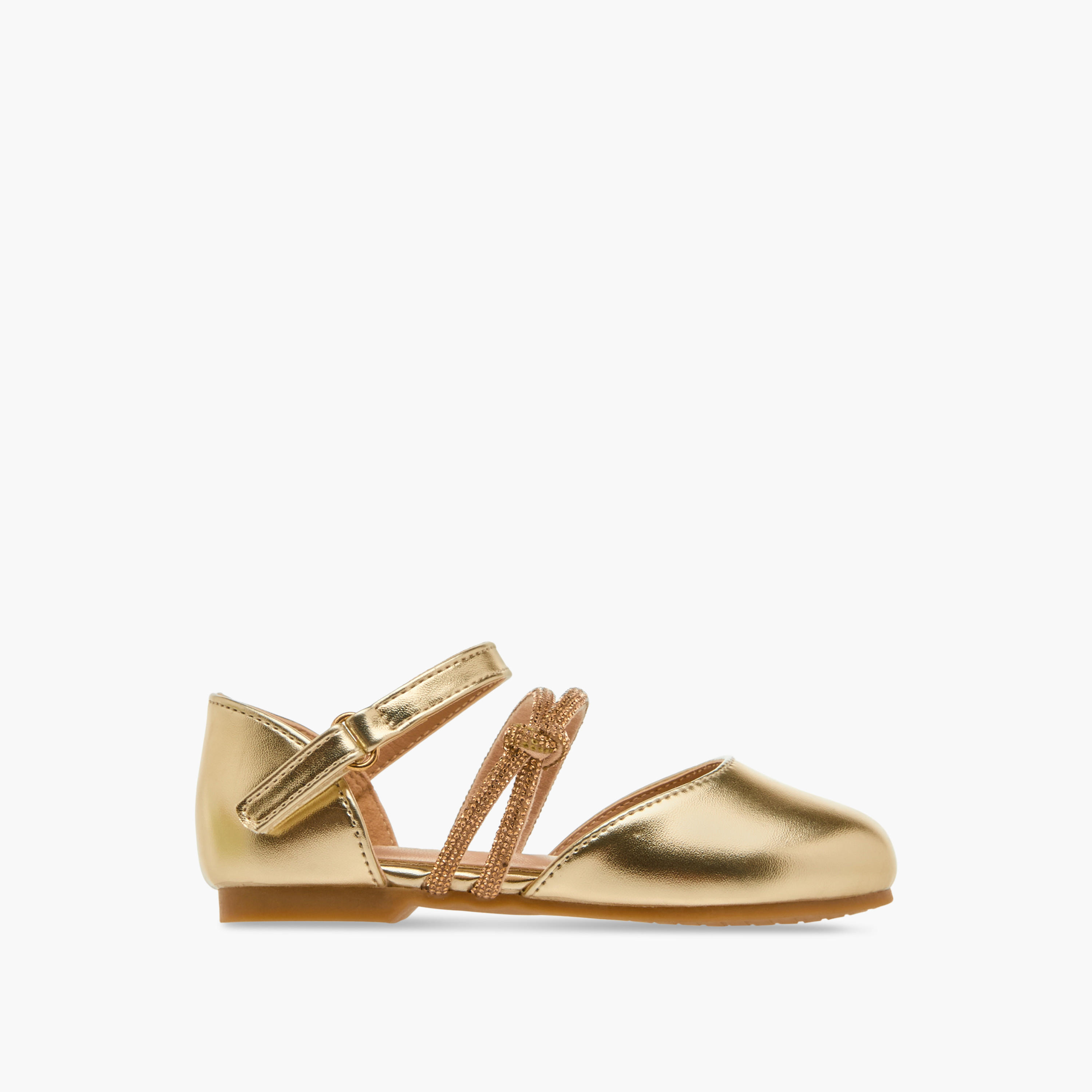 Juniors Embellished Ballerina Shoes with Hook and Loop Closure-girls-shoes-ballerinas-image-3