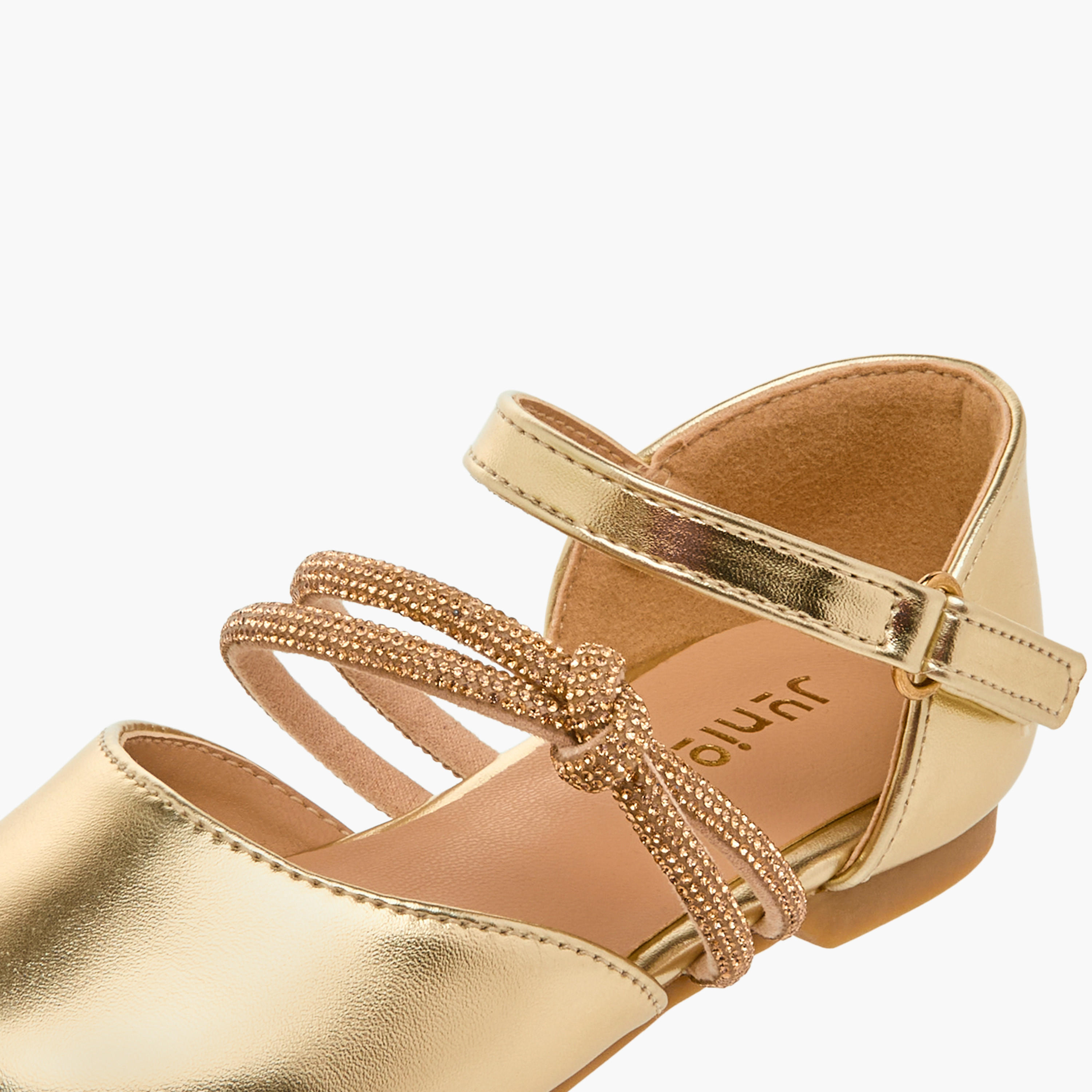 Juniors Embellished Ballerina Shoes with Hook and Loop Closure-girls-shoes-ballerinas-image-4