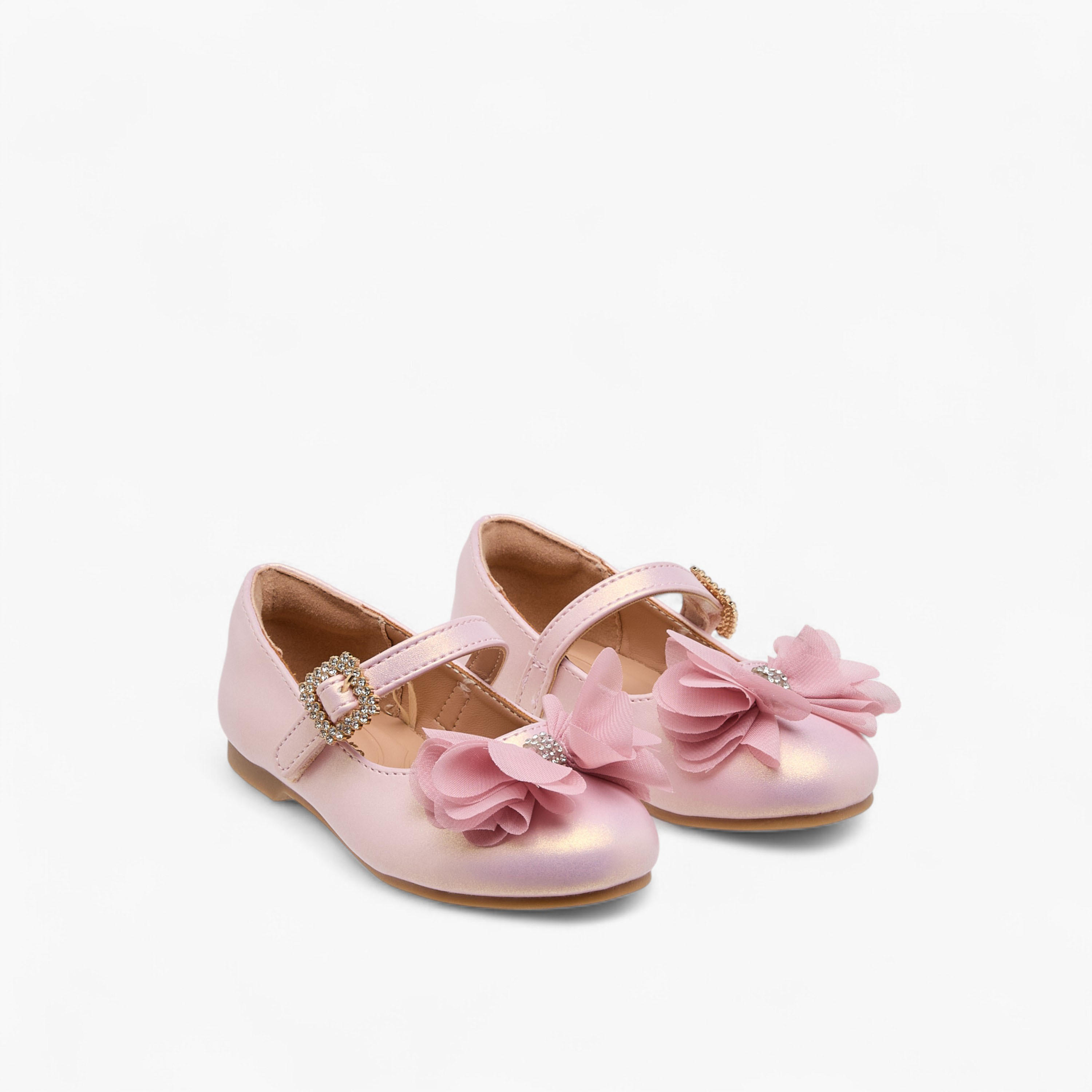Juniors Bow Accent Ballerina Shoes with Hook and Loop Closure-girls-shoes-maryjanes-image-1