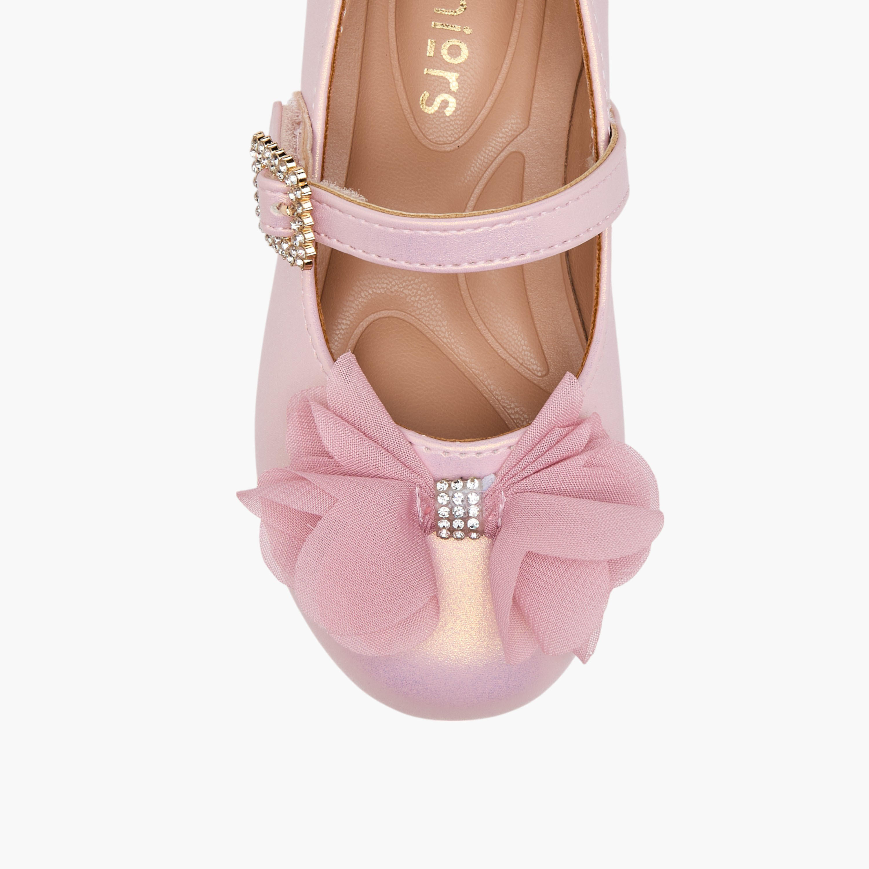Juniors Bow Accent Ballerina Shoes with Hook and Loop Closure-girls-shoes-maryjanes-image-4