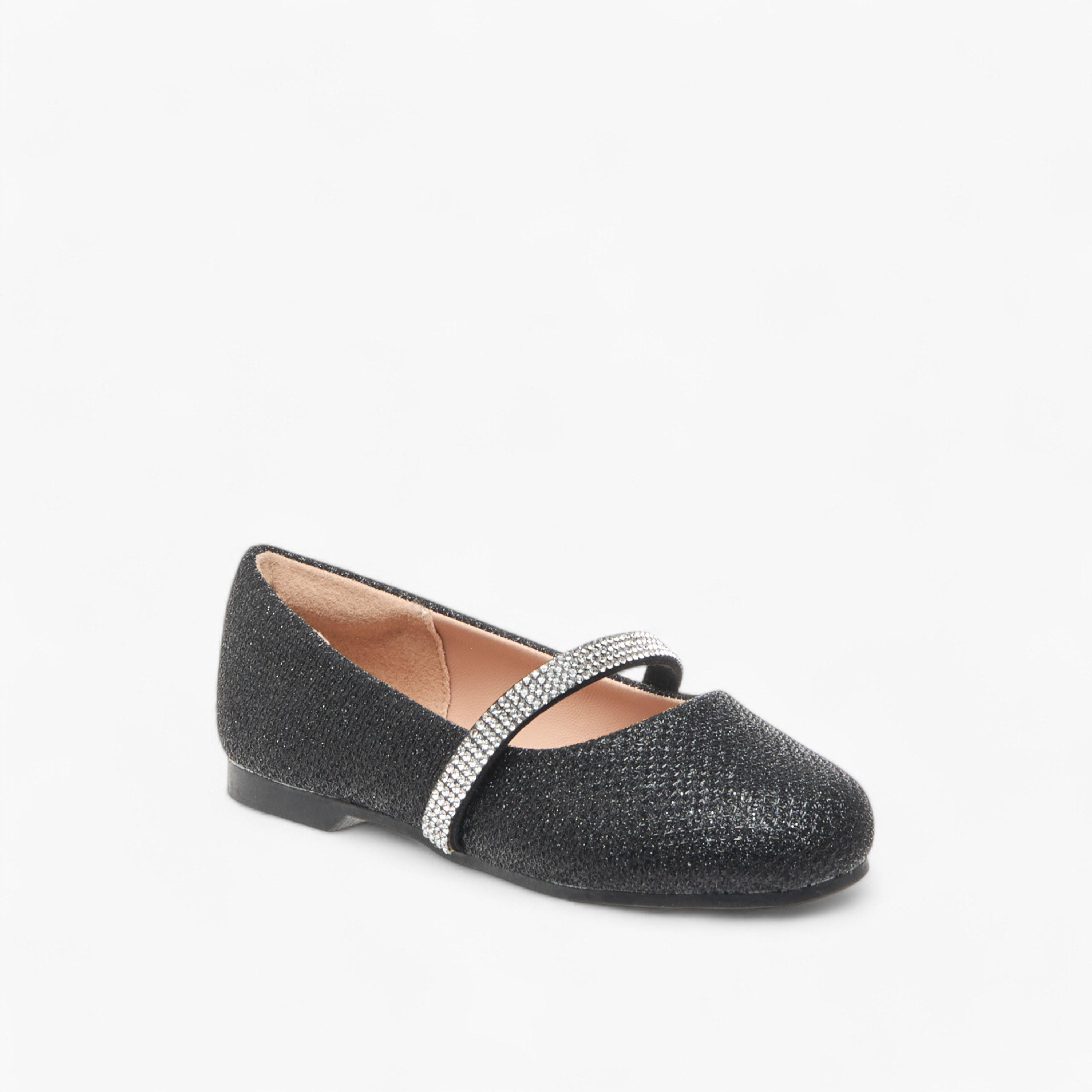 Juniors Glitter Detail Ballerina Shoes with Elasticated Strap-girls-shoes-ballerinas-image-2