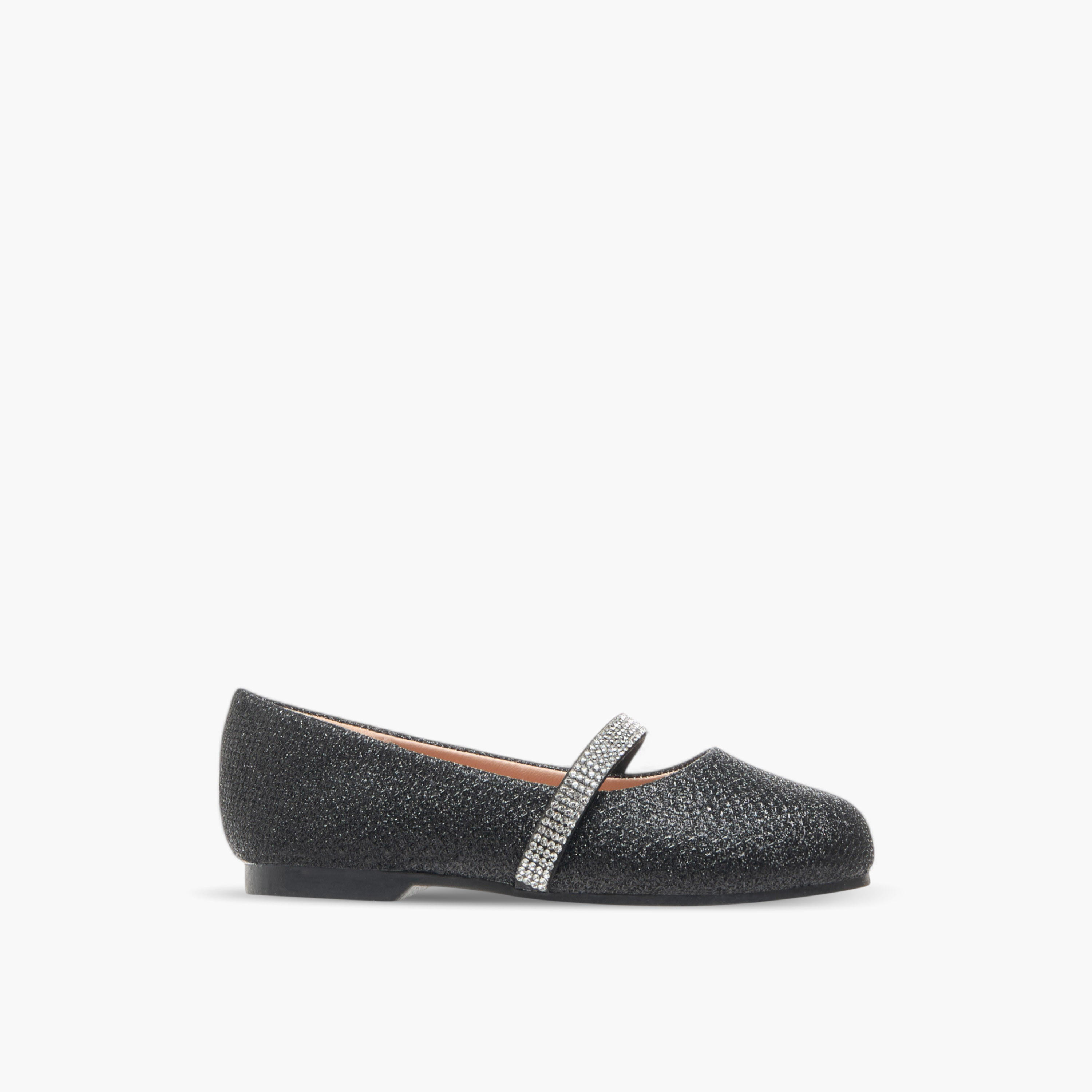 Juniors Glitter Detail Ballerina Shoes with Elasticated Strap-girls-shoes-ballerinas-image-3