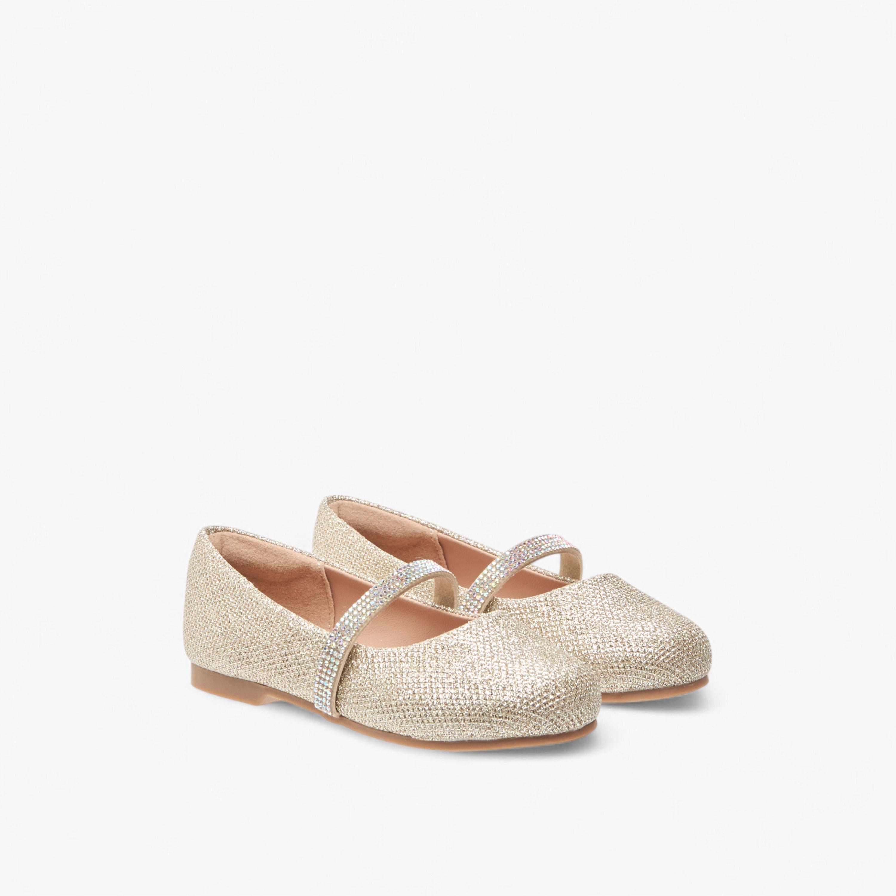 حذاء باليرينا بحزام مطاطي وتفاصيل جليتر من جونيورز-girls-shoes-ballerinas-image-1