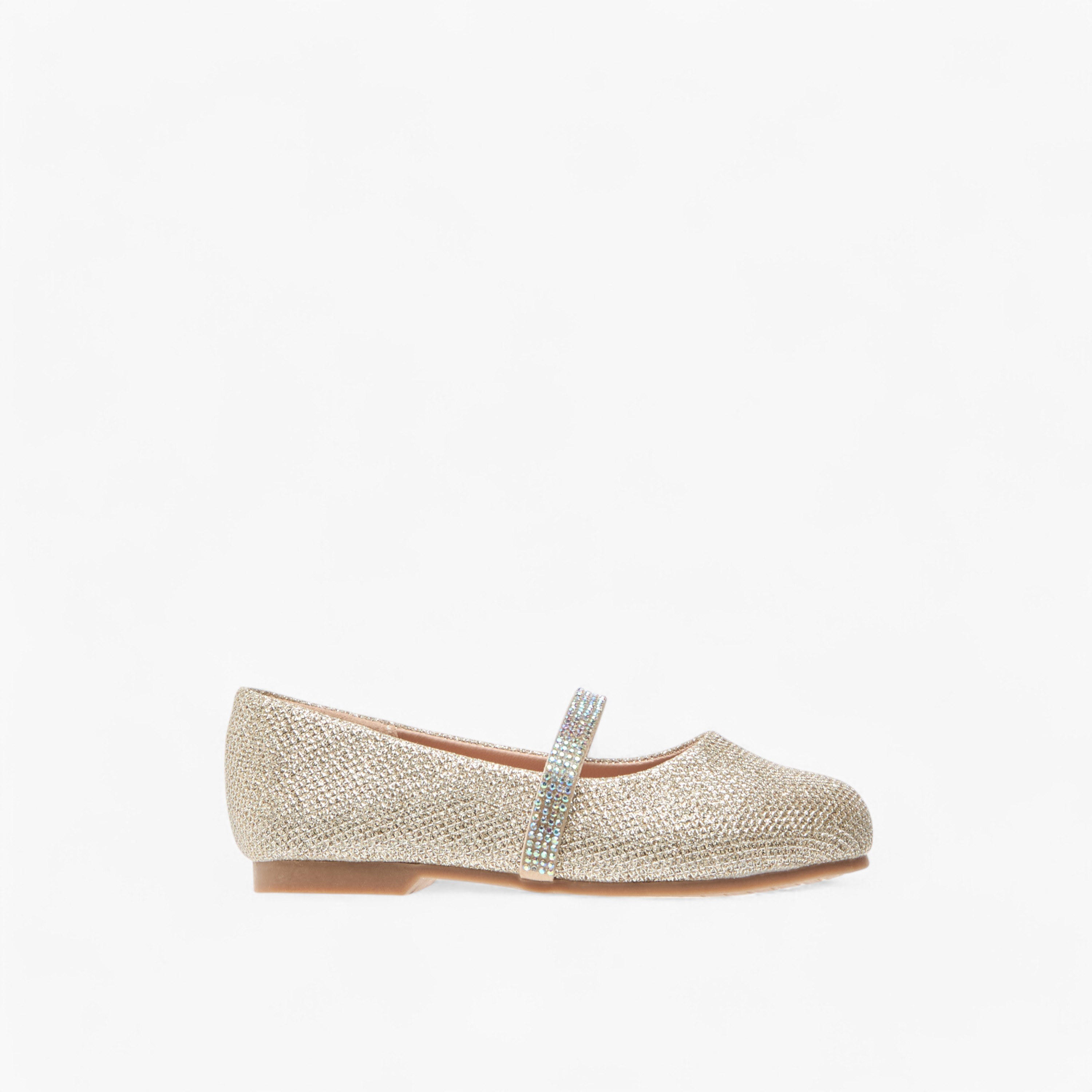حذاء باليرينا بحزام مطاطي وتفاصيل جليتر من جونيورز-girls-shoes-ballerinas-image-3