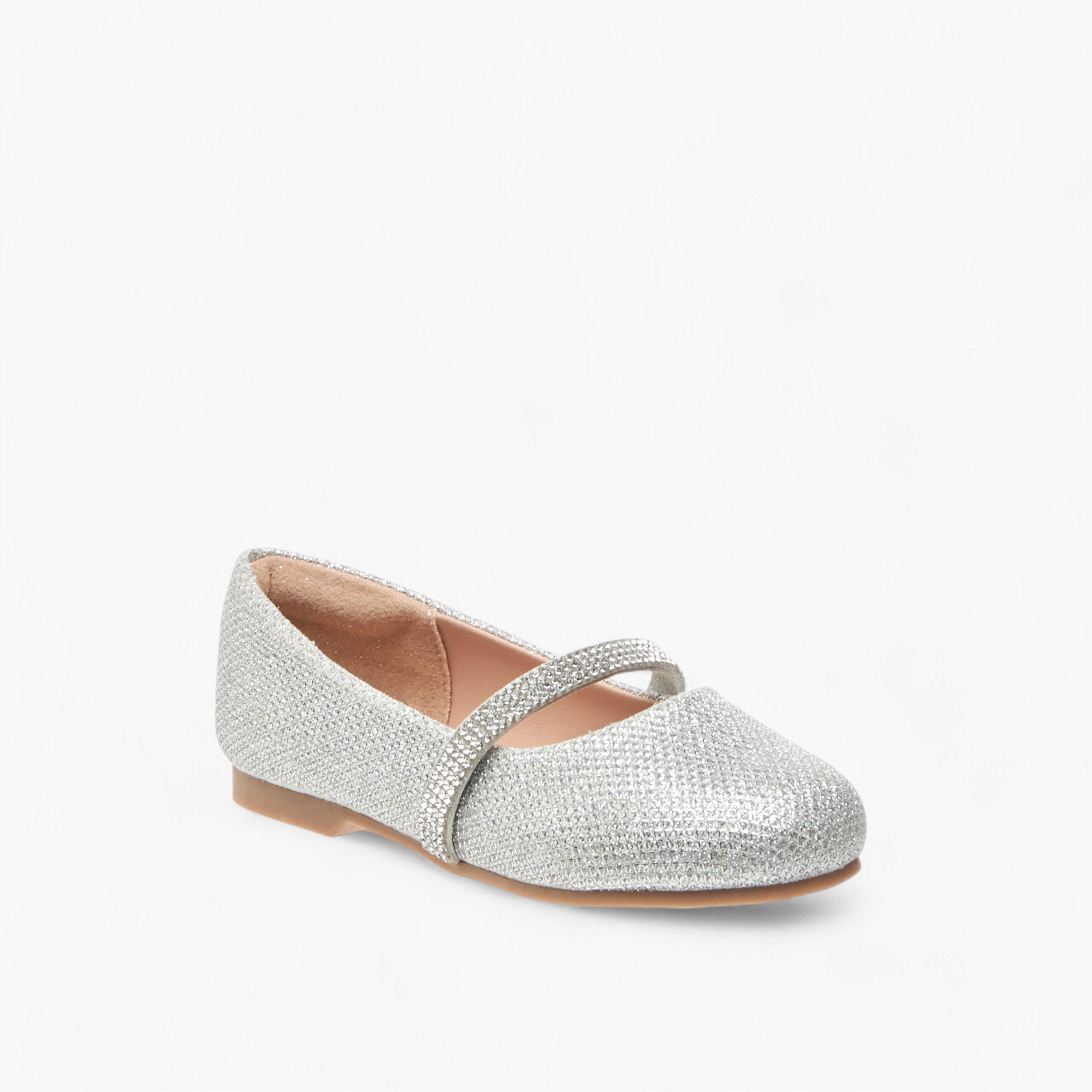 Juniors Glitter Detail Ballerina Shoes with Elasticated Strap-girls-shoes-ballerinas-image-2