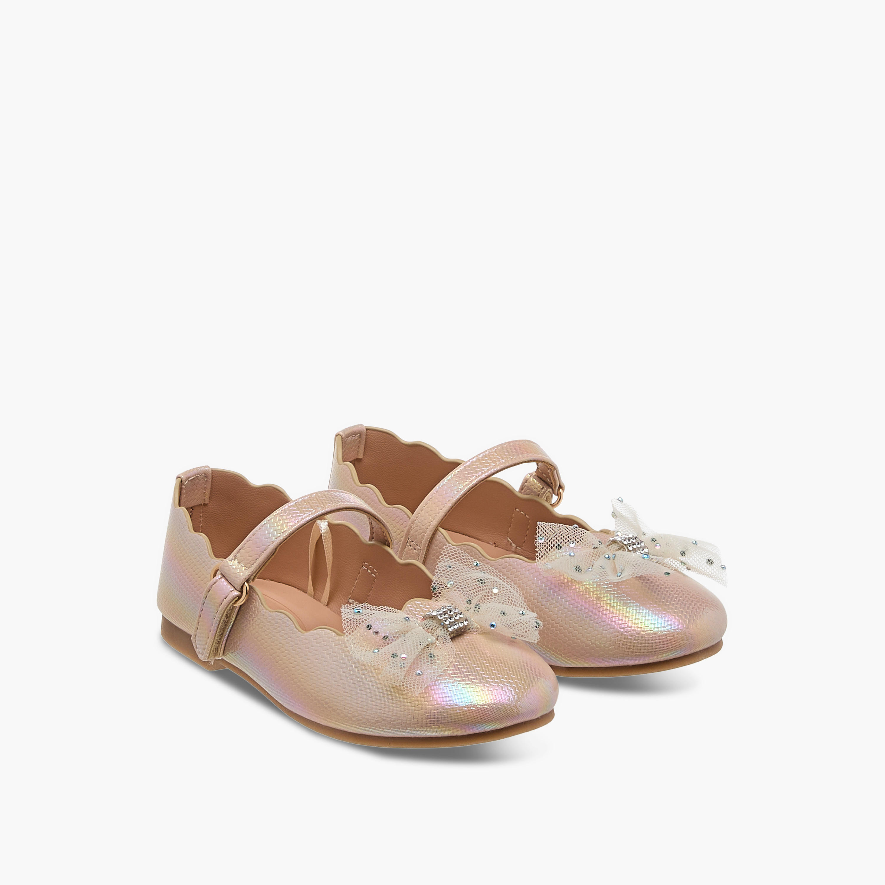 Juniors Bow Accent Ballerina Shoes with Hook and Loop Closure-girls-shoes-maryjanes-image-1