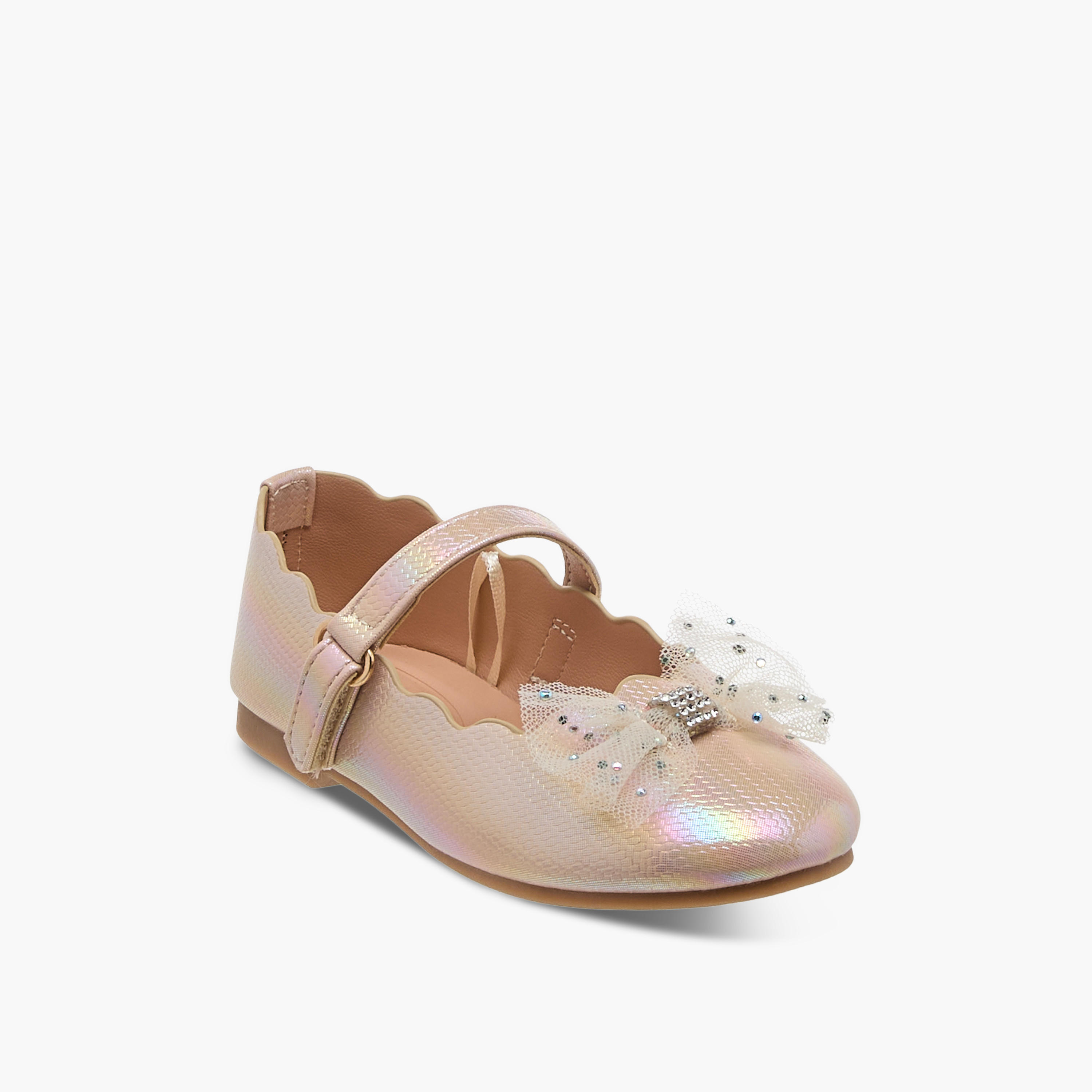 Juniors Bow Accent Ballerina Shoes with Hook and Loop Closure-girls-shoes-maryjanes-image-2