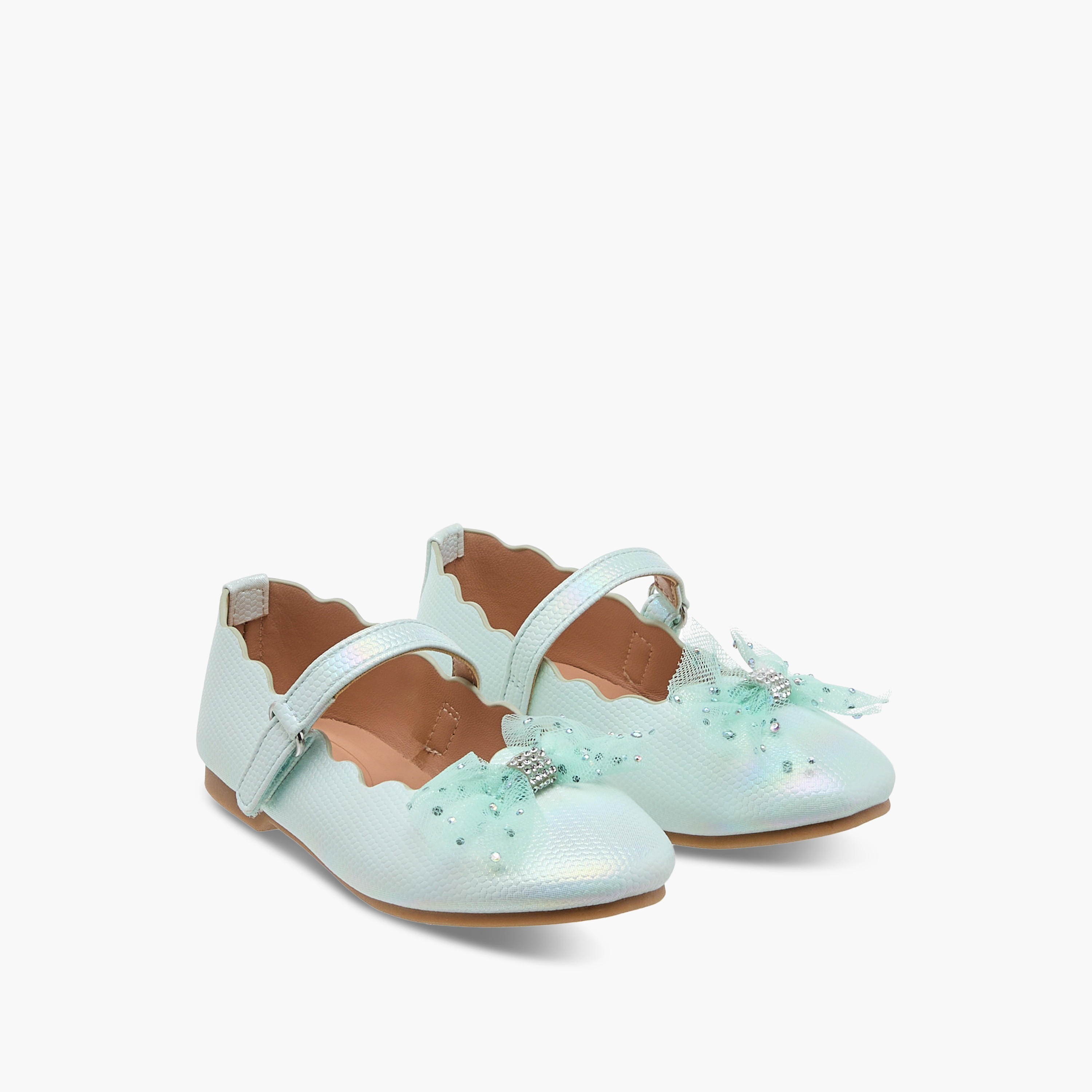 Juniors Bow Accent Ballerina Shoes with Hook and Loop Closure-girls-shoes-maryjanes-image-1
