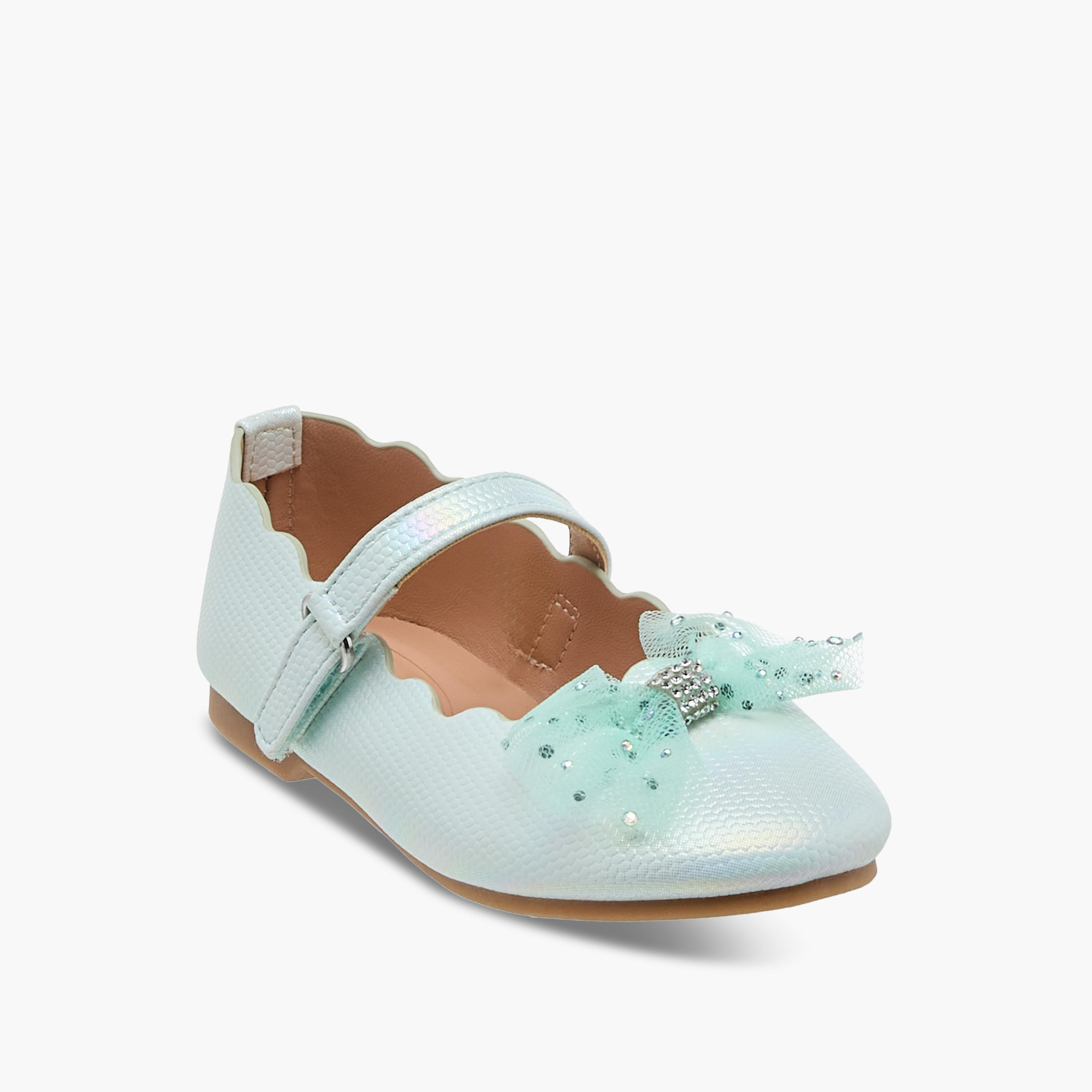 Juniors Bow Accent Ballerina Shoes with Hook and Loop Closure-girls-shoes-maryjanes-image-2