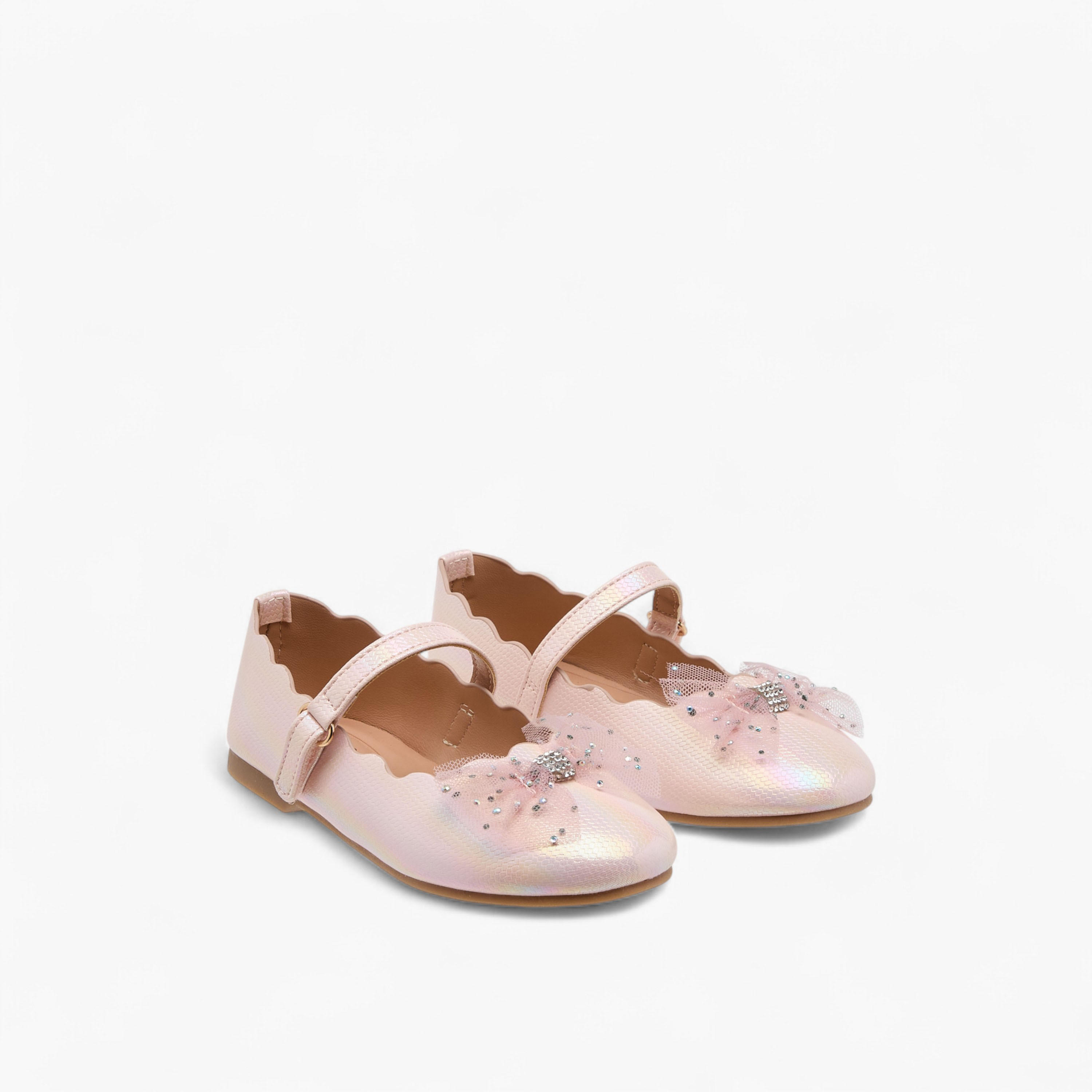 Juniors Bow Accent Ballerina Shoes with Hook and Loop Closure-girls-shoes-maryjanes-image-1