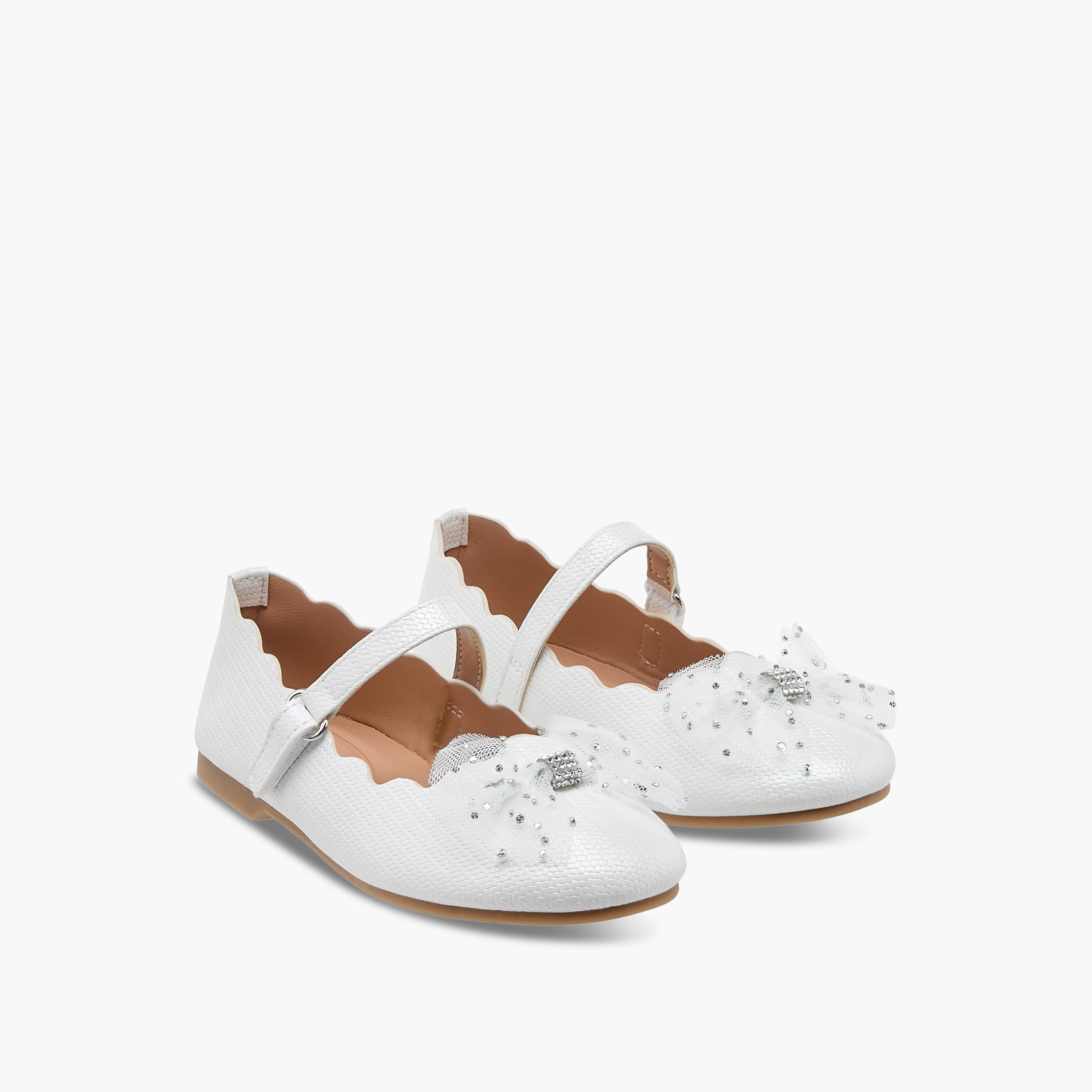 Juniors Bow Accent Ballerina Shoes with Hook and Loop Closure-girls-shoes-maryjanes-image-1