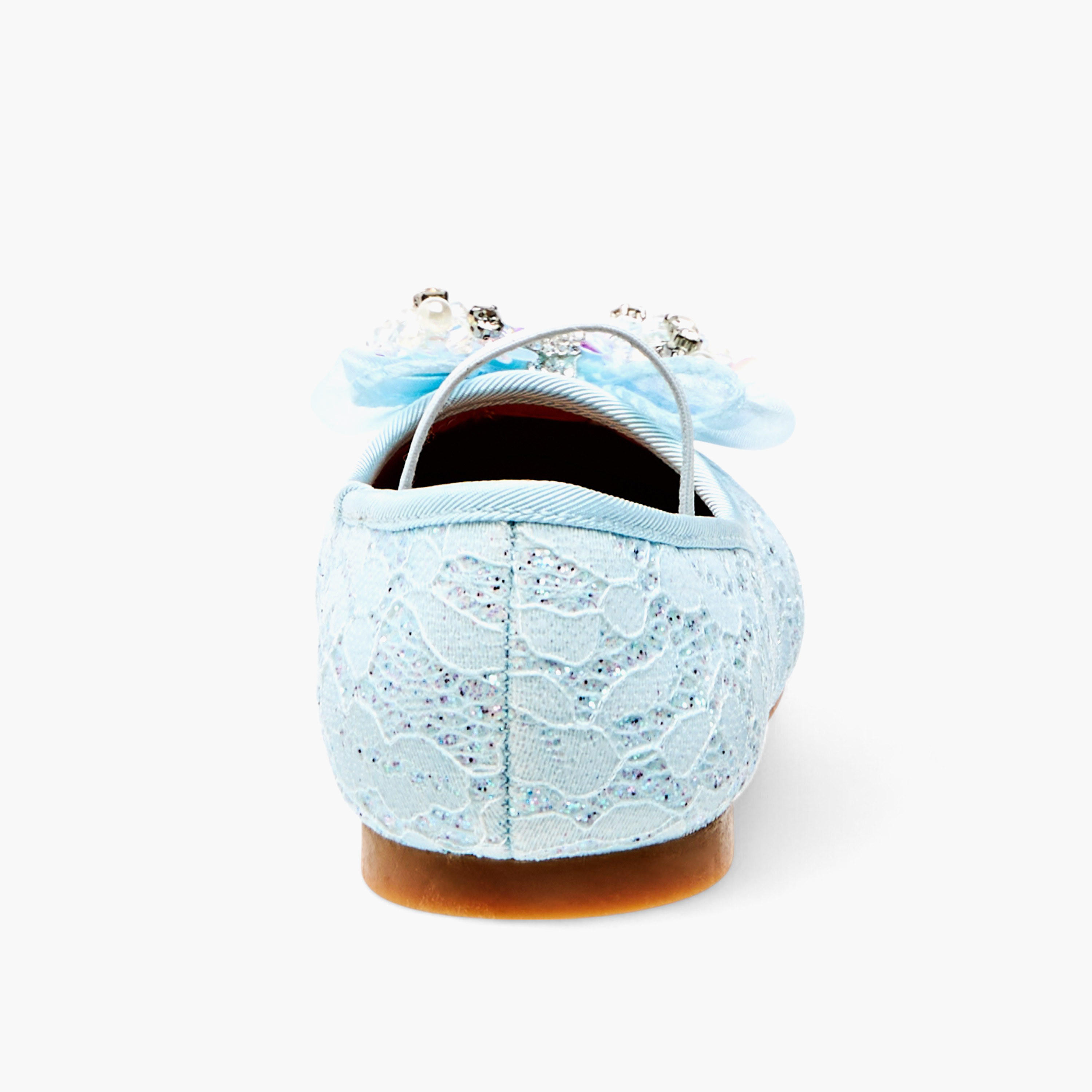 Juniors Lace Textured Bow Ballerina Shoes with Elasticated Strap-girls-shoes-ballerinas-image-4