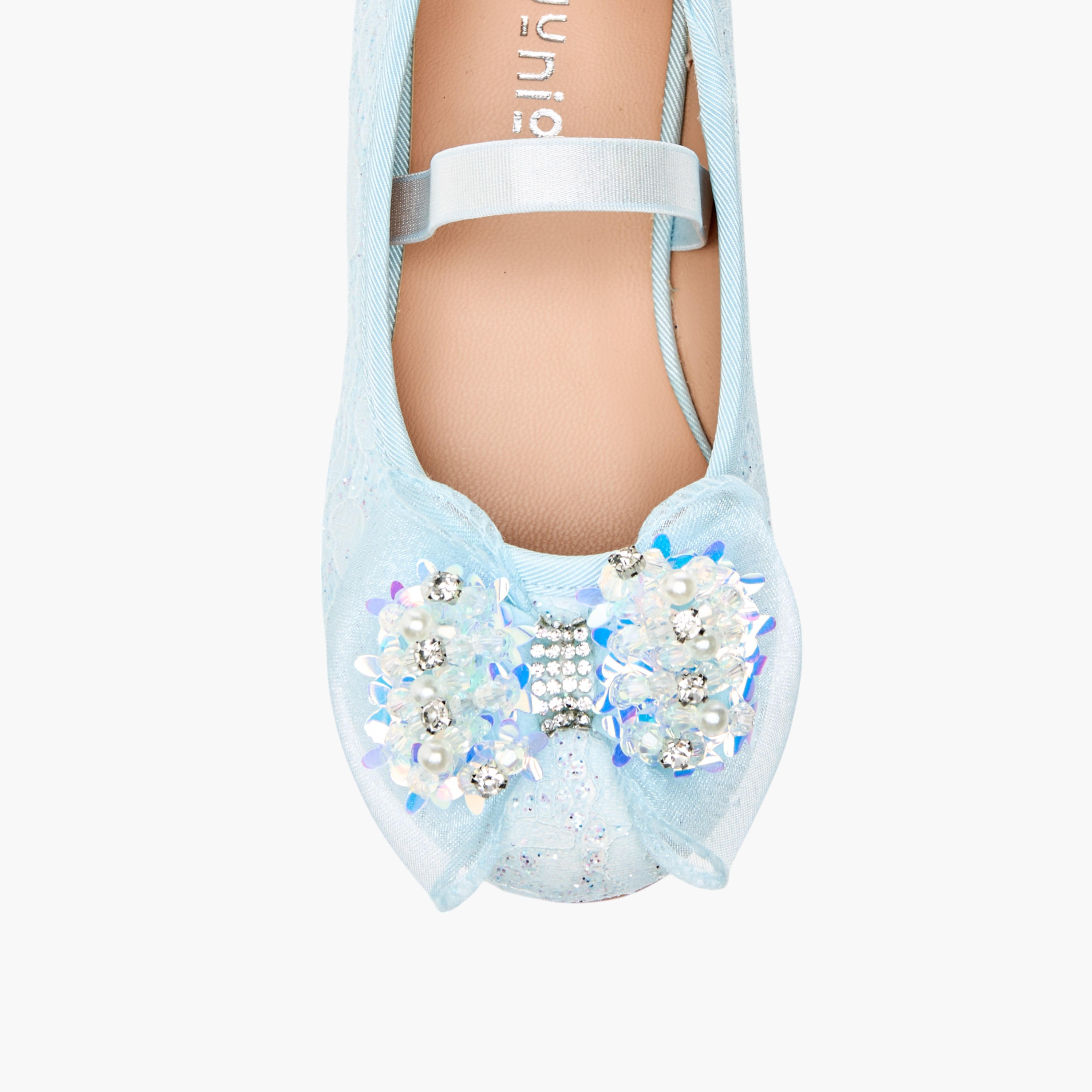 Juniors Lace Textured Bow Ballerina Shoes with Elasticated Strap-girls-shoes-ballerinas-image-5