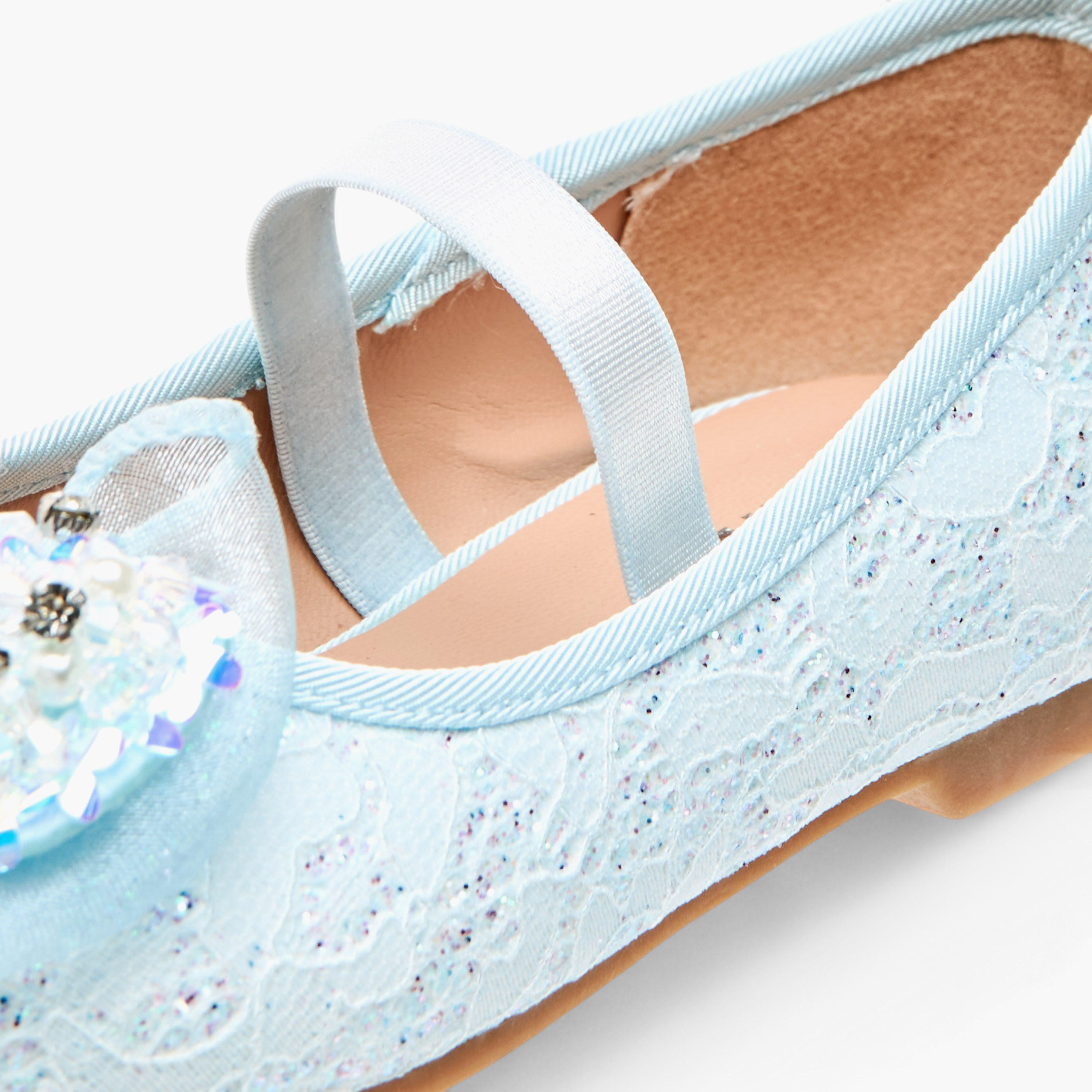 Juniors Lace Textured Bow Ballerina Shoes with Elasticated Strap-girls-shoes-ballerinas-image-6