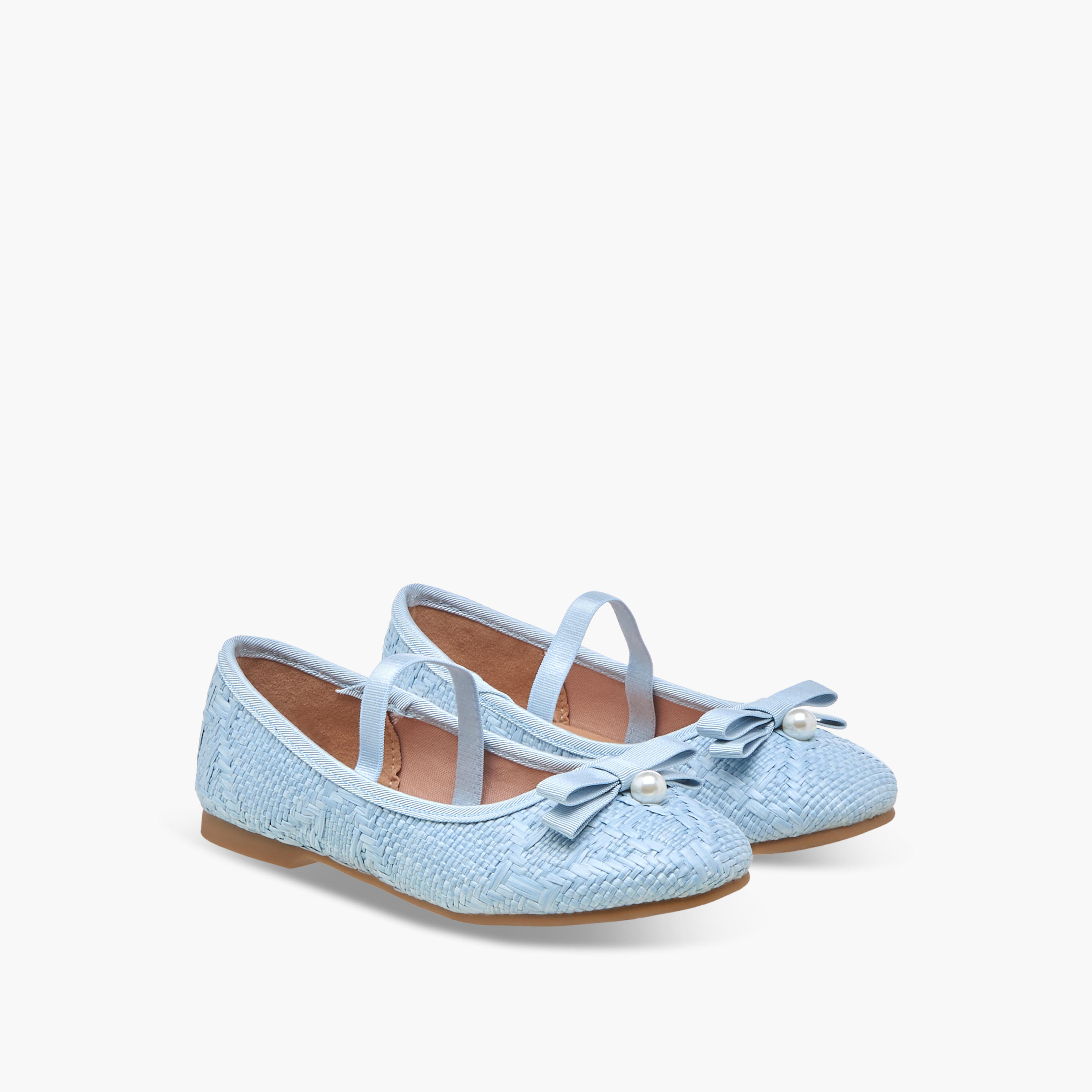 Juniors Bow Accent Ballerina Shoes with Elasticated Strap-girls-shoes-ballerinas-image-1
