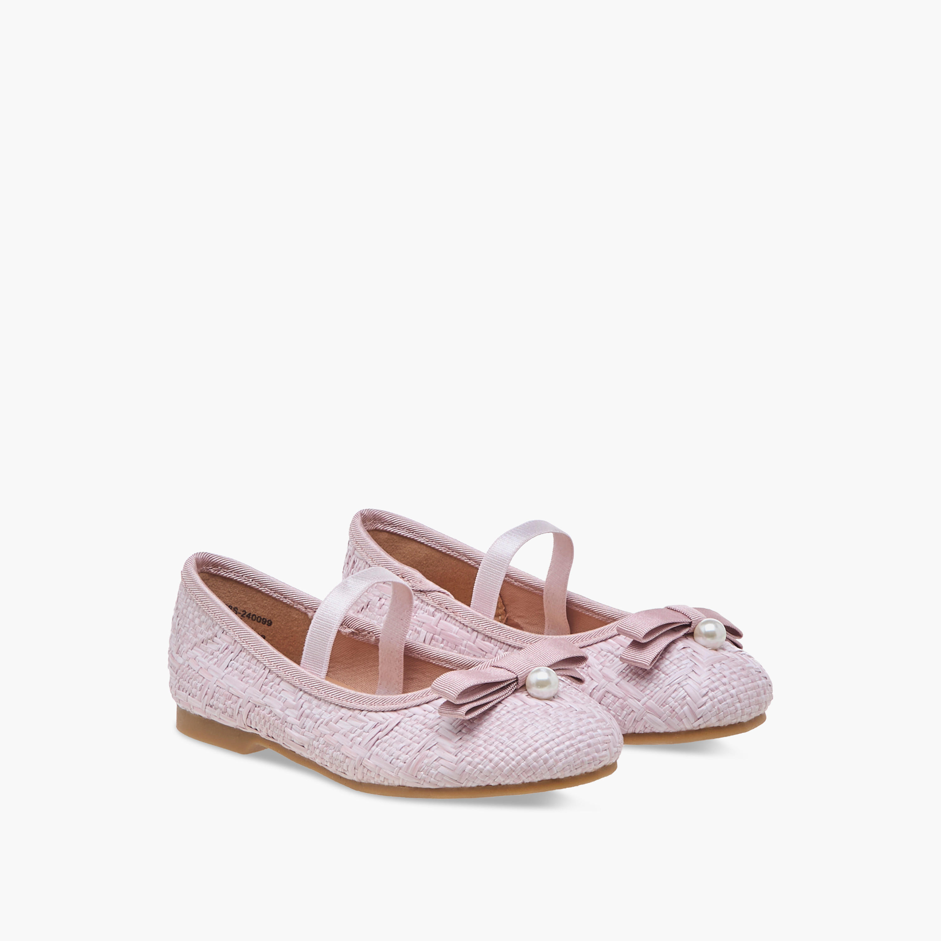 Juniors Bow Accent Ballerina Shoes with Elasticated Strap-girls-shoes-ballerinas-image-1