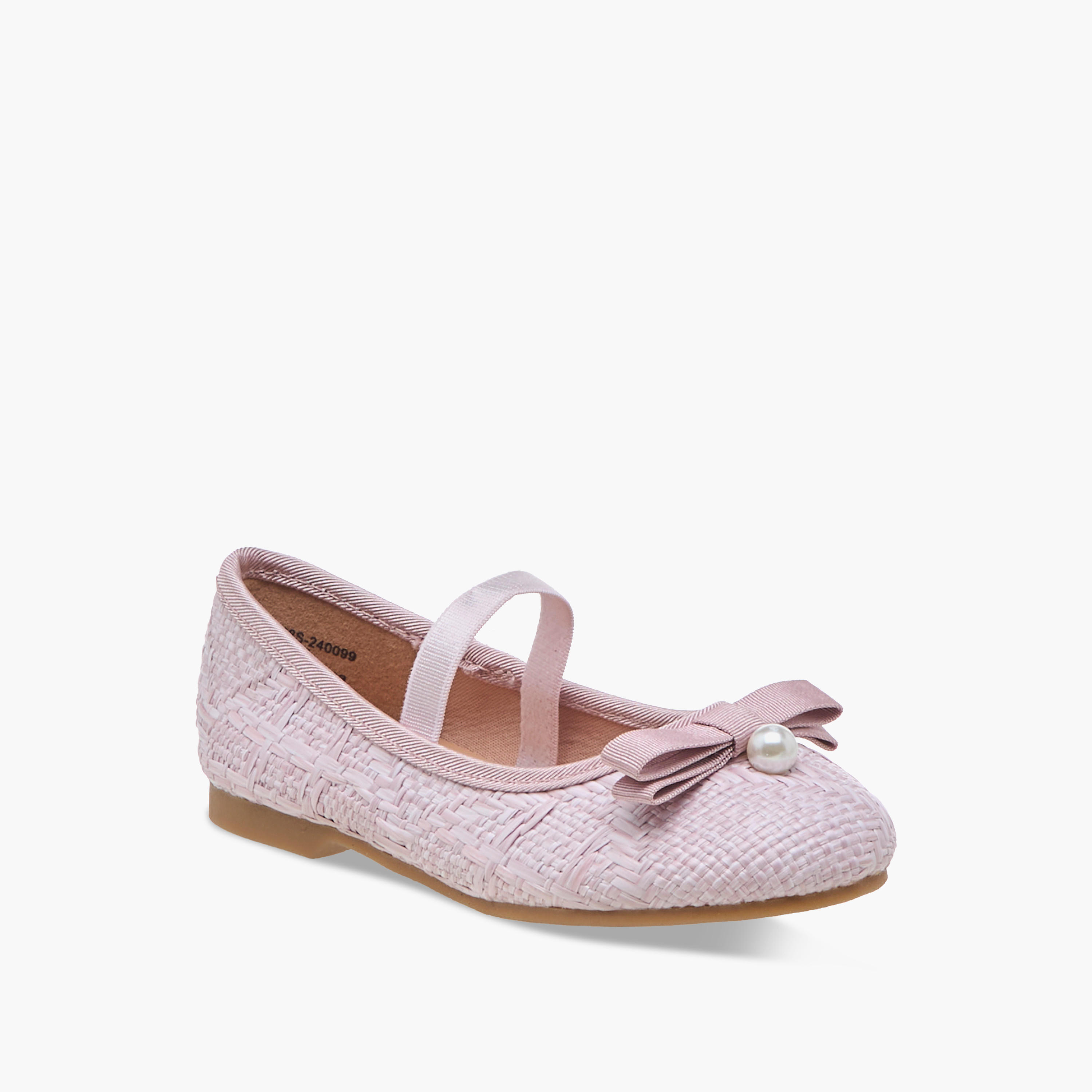 Juniors Bow Accent Ballerina Shoes with Elasticated Strap-girls-shoes-ballerinas-image-2