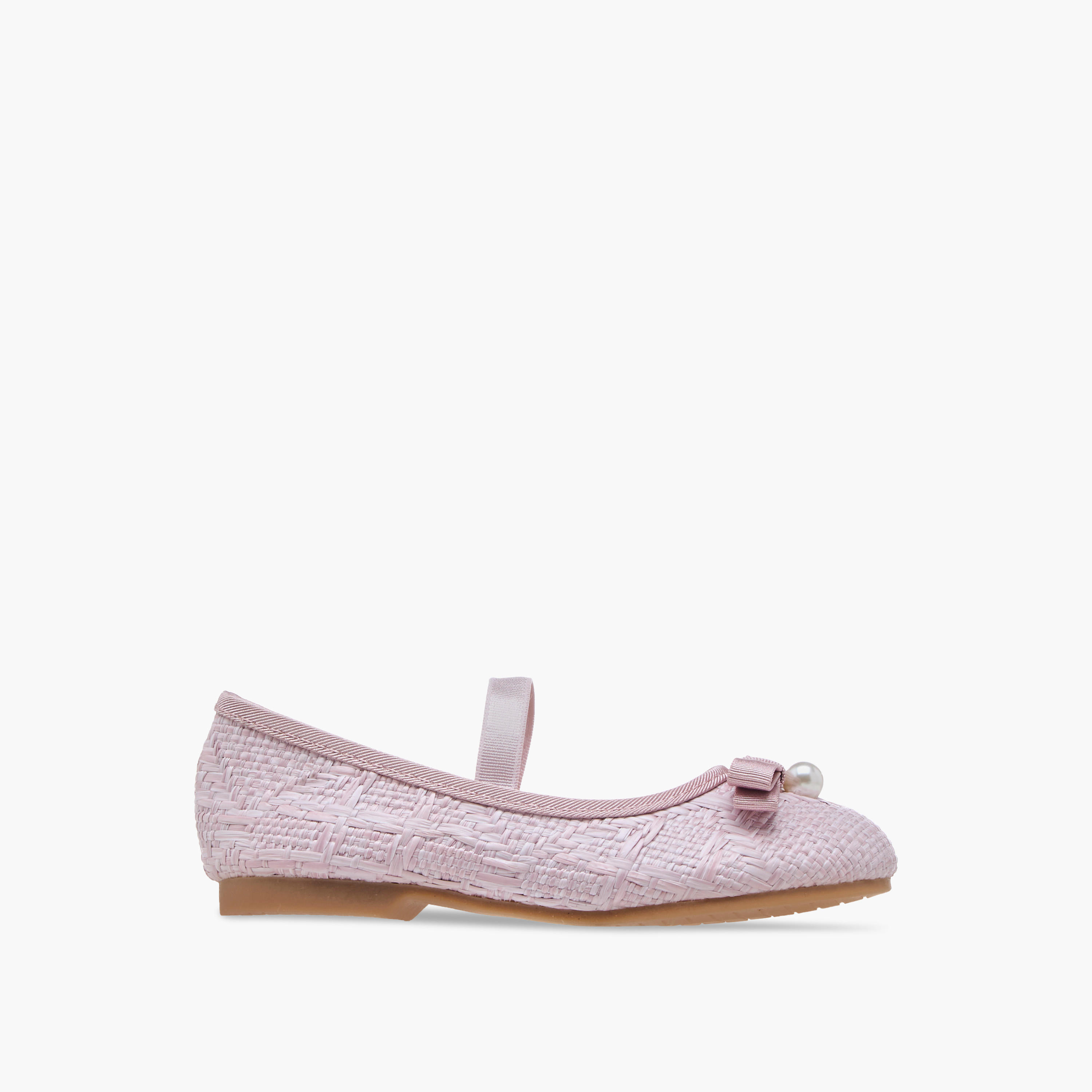 Juniors Bow Accent Ballerina Shoes with Elasticated Strap-girls-shoes-ballerinas-image-3