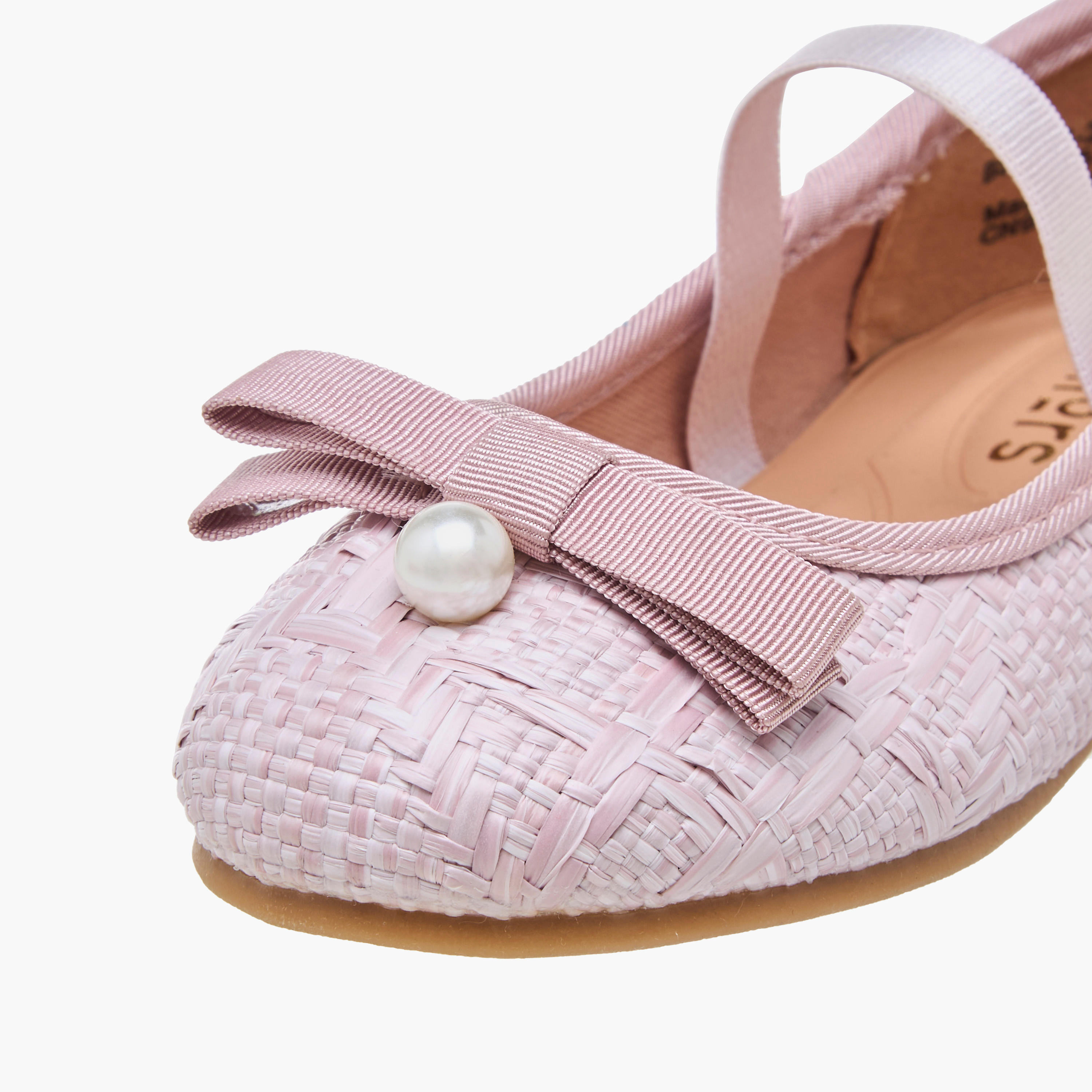 Juniors Bow Accent Ballerina Shoes with Elasticated Strap-girls-shoes-ballerinas-image-6
