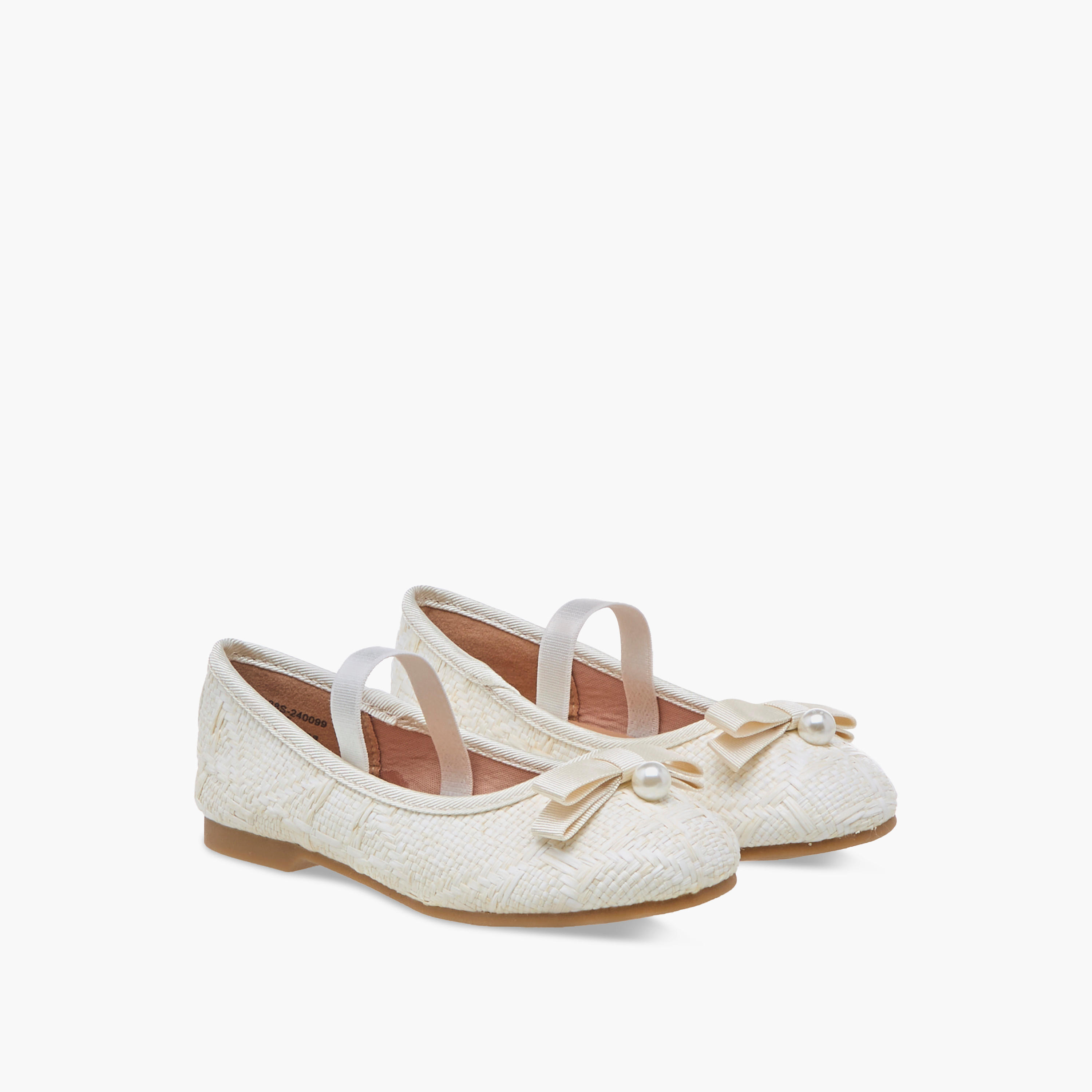 Juniors Bow Accent Ballerina Shoes with Elasticated Strap-girls-shoes-ballerinas-image-1