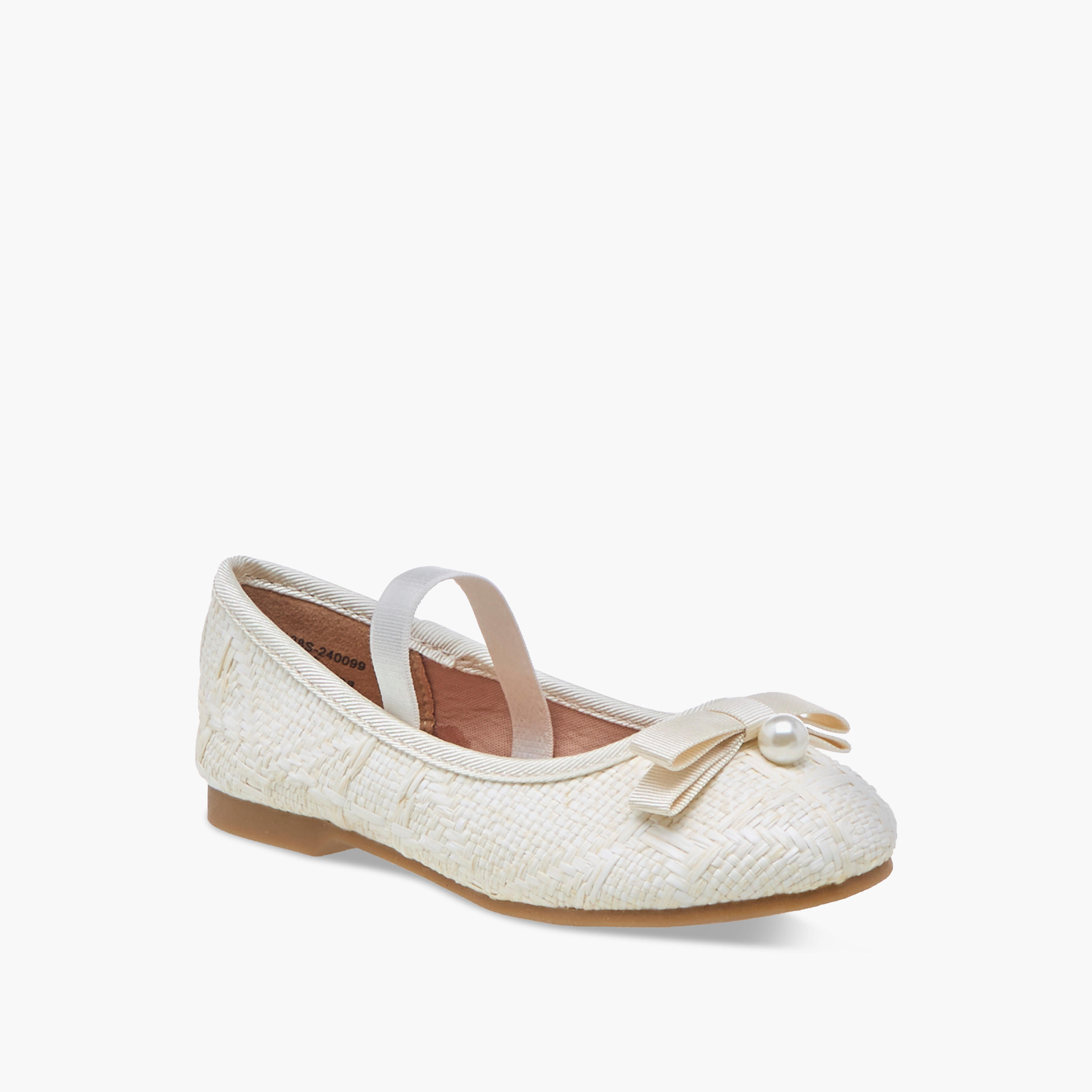 Juniors Bow Accent Ballerina Shoes with Elasticated Strap-girls-shoes-ballerinas-image-2