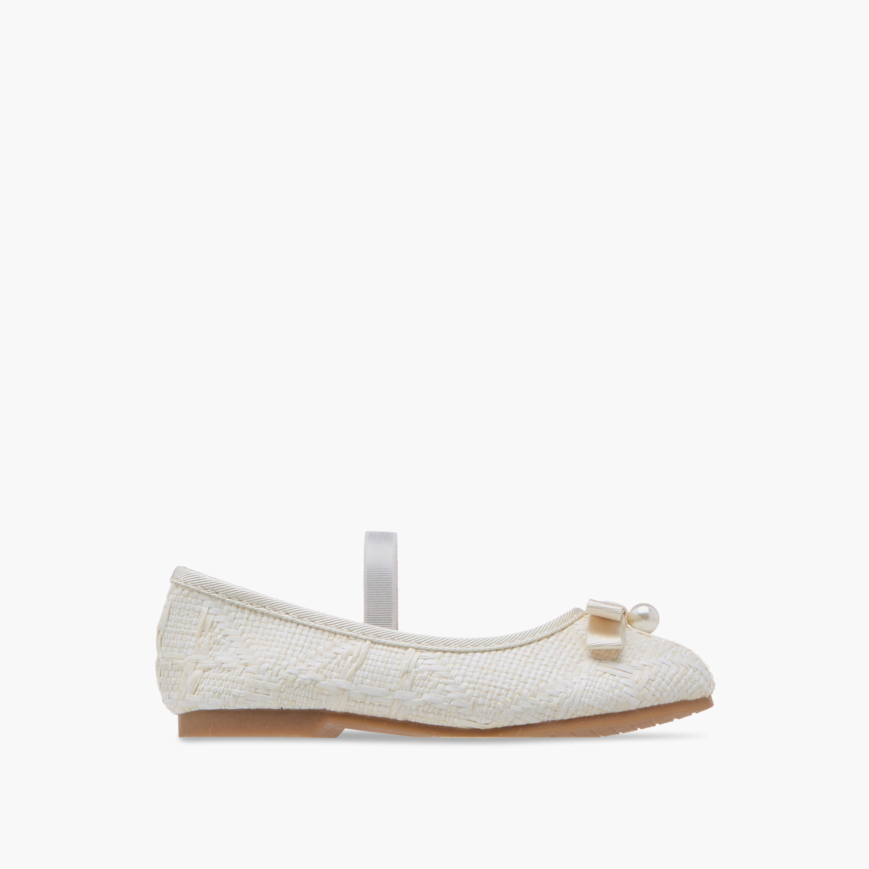 Juniors Bow Accent Ballerina Shoes with Elasticated Strap-girls-shoes-ballerinas-image-3