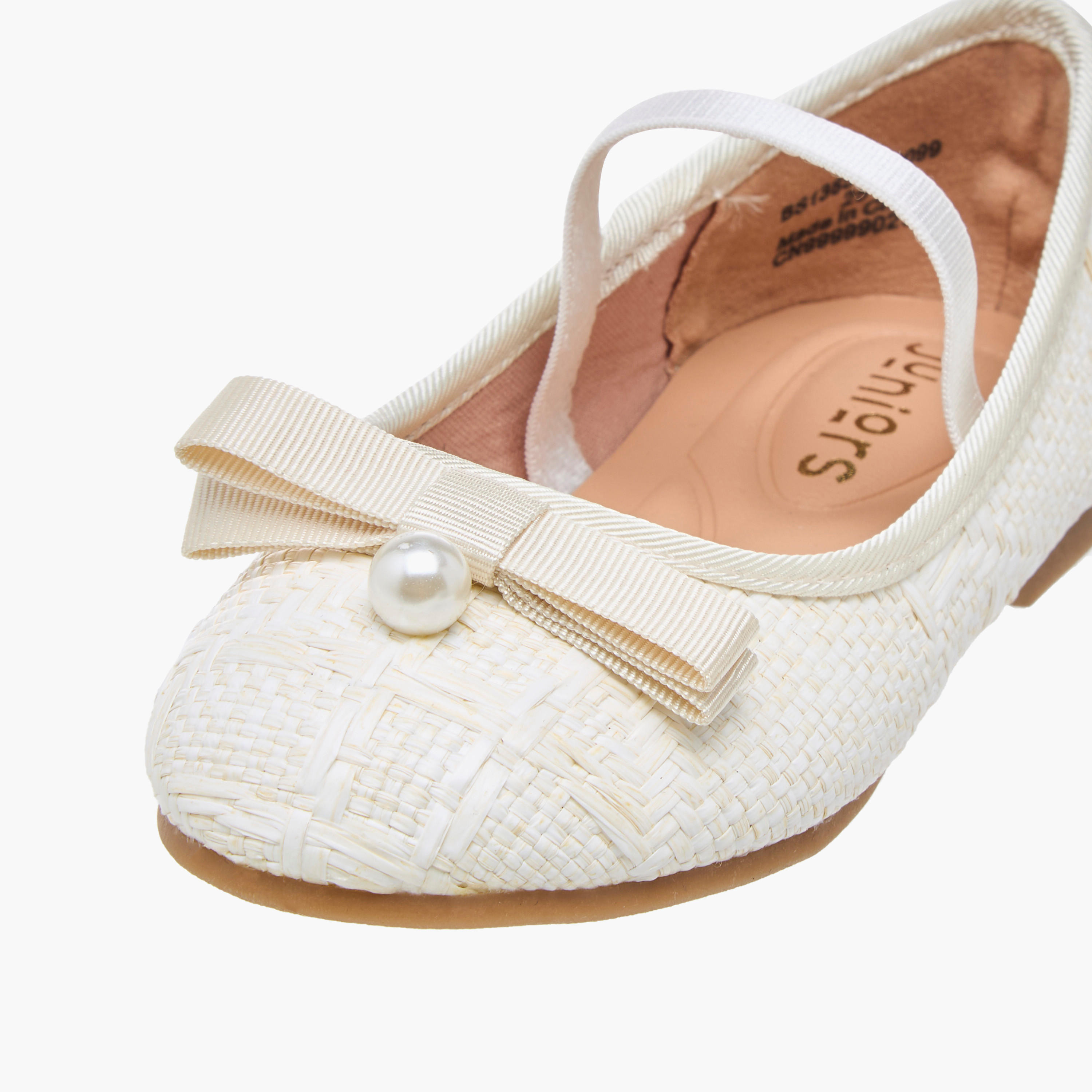 Juniors Bow Accent Ballerina Shoes with Elasticated Strap-girls-shoes-ballerinas-image-6