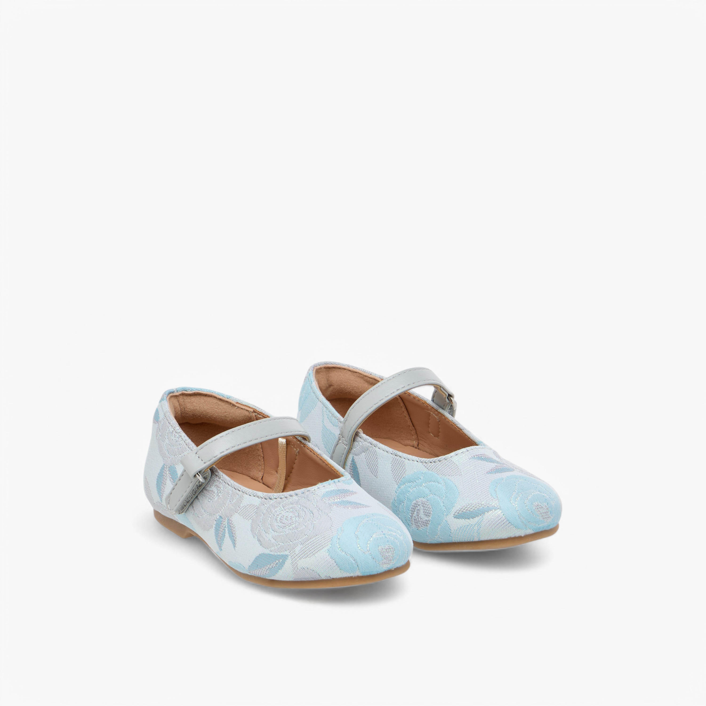 Juniors Embroidered Ballerina Shoes with Hook and Loop Closure-girls-shoes-ballerinas-image-1