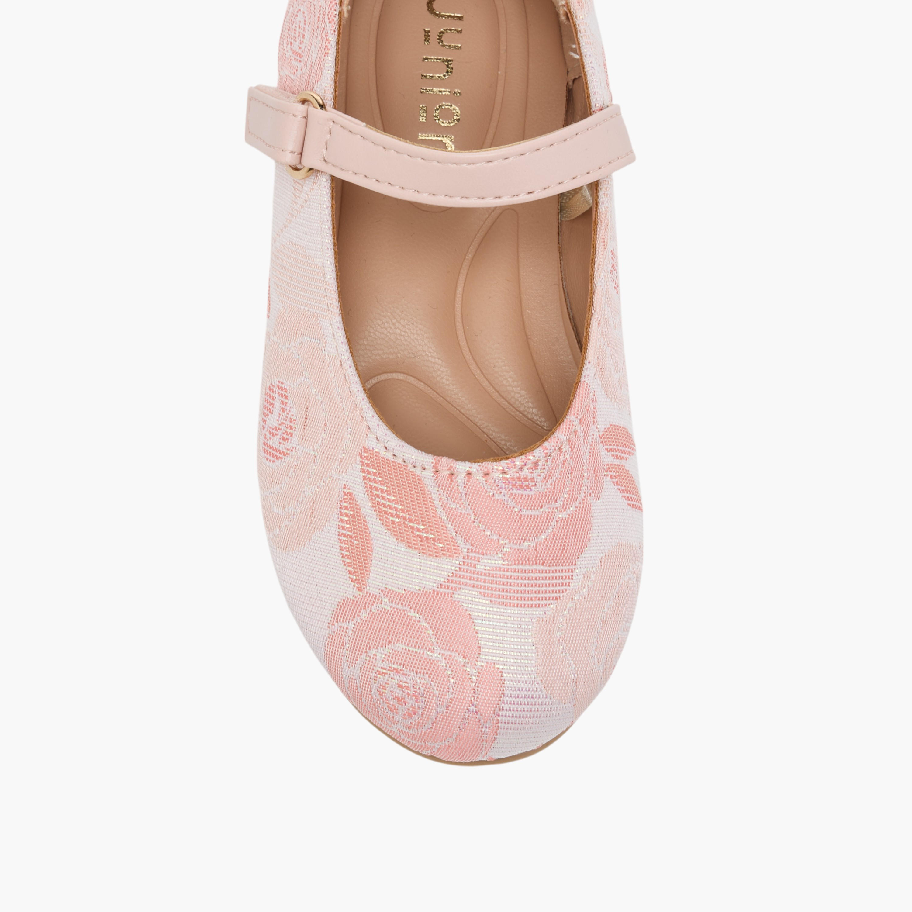 Juniors Embroidered Ballerina Shoes with Hook and Loop Closure-girls-shoes-ballerinas-image-4