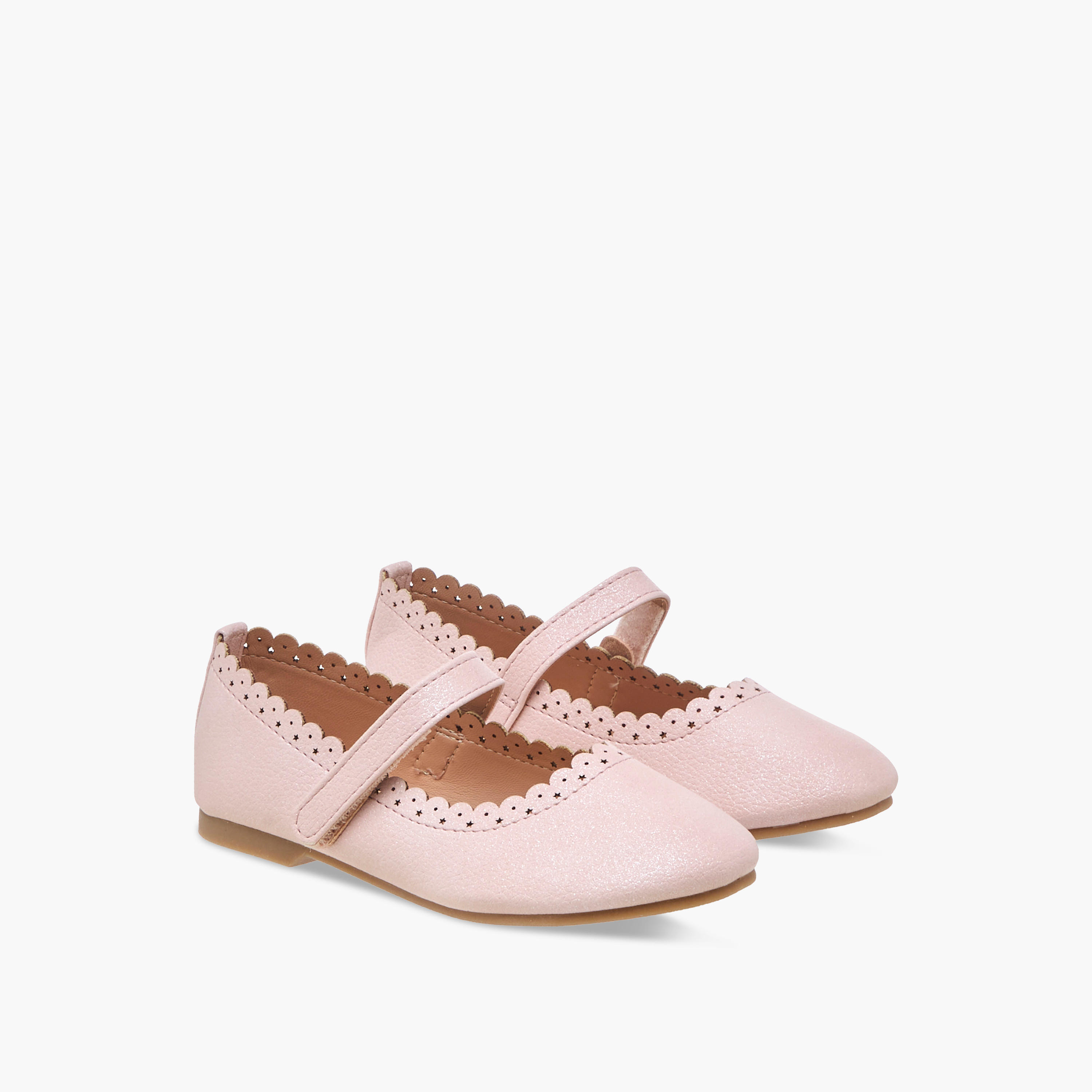 Juniors Laser Cut Ballerina Shoes with Hook and Loop Closure-girls-shoes-maryjanes-image-1