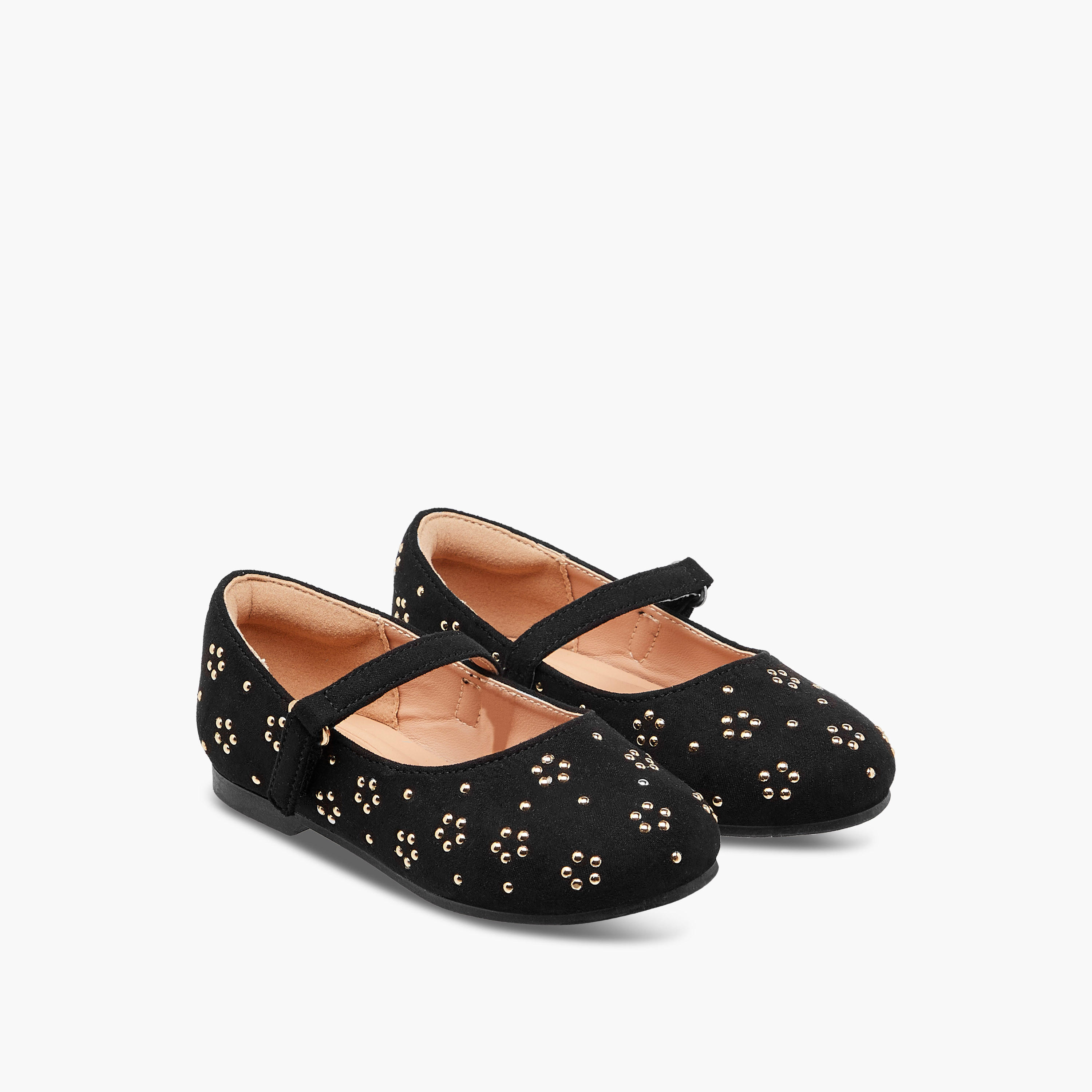 Juniors Embellished Ballerina Shoes with Hook and Loop Closure-girls-shoes-maryjanes-image-1