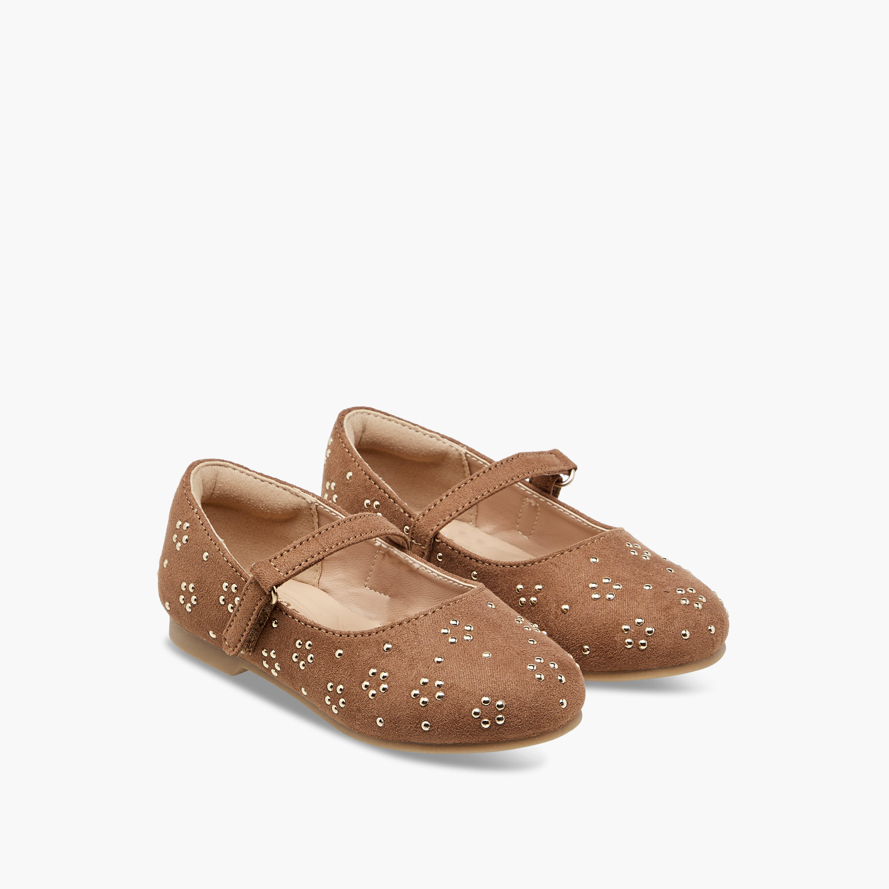 Juniors Embellished Ballerina Shoes with Hook and Loop Closure-girls-shoes-maryjanes-image-1