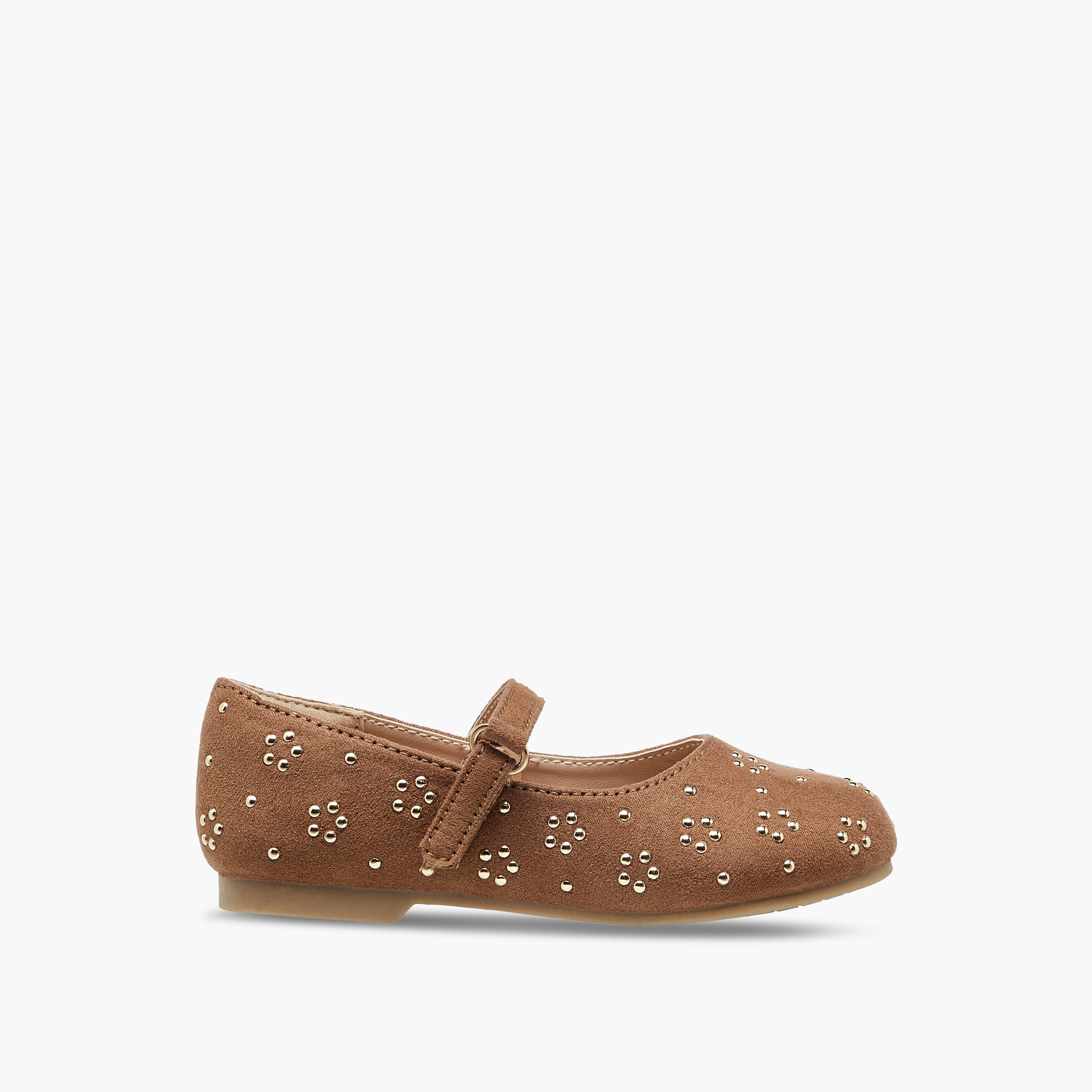 Juniors Embellished Ballerina Shoes with Hook and Loop Closure-girls-shoes-maryjanes-image-3