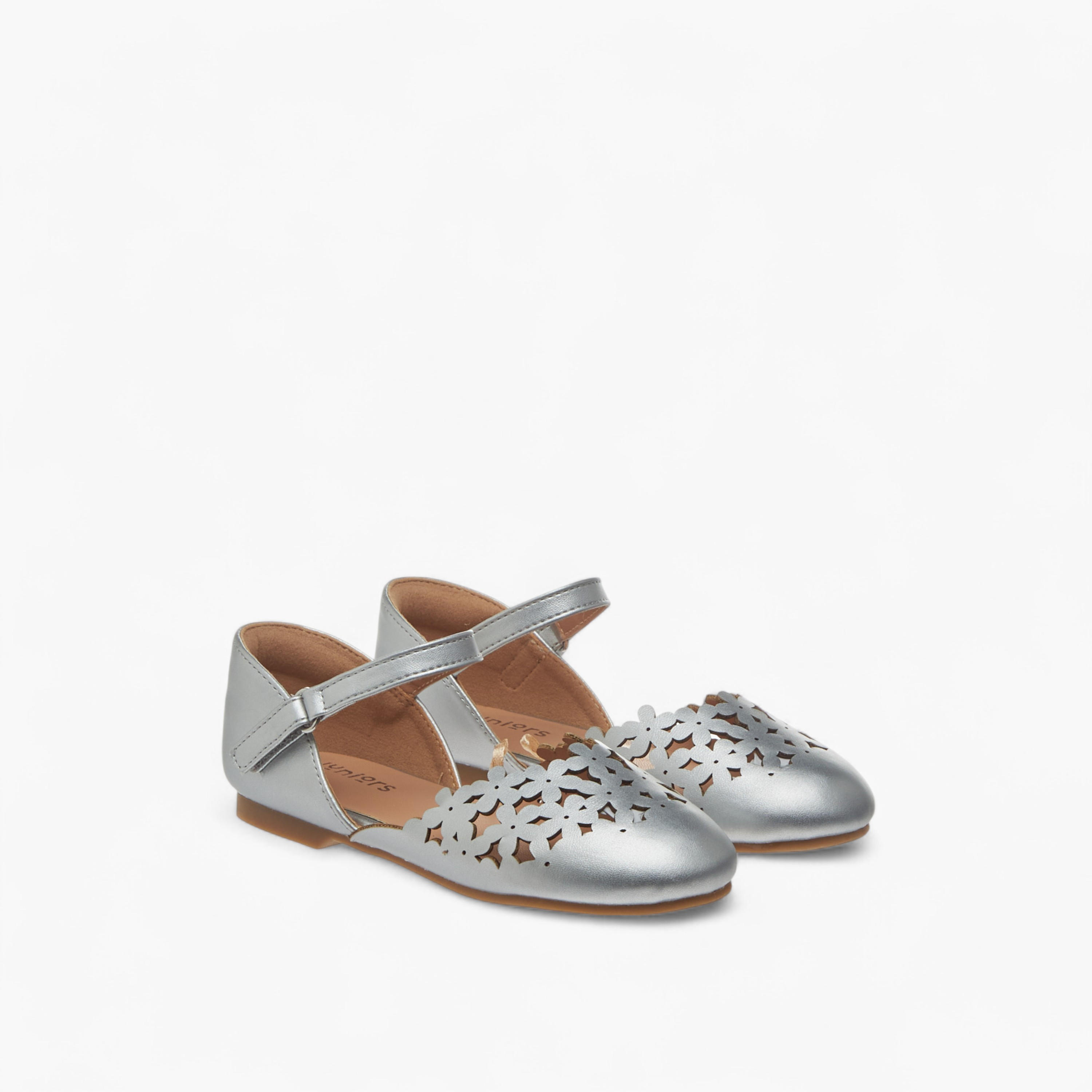 Juniors Cut-Out Detail Ballerina Shoes with Hook and Loop Closure-girls-shoes-ballerinas-image-1