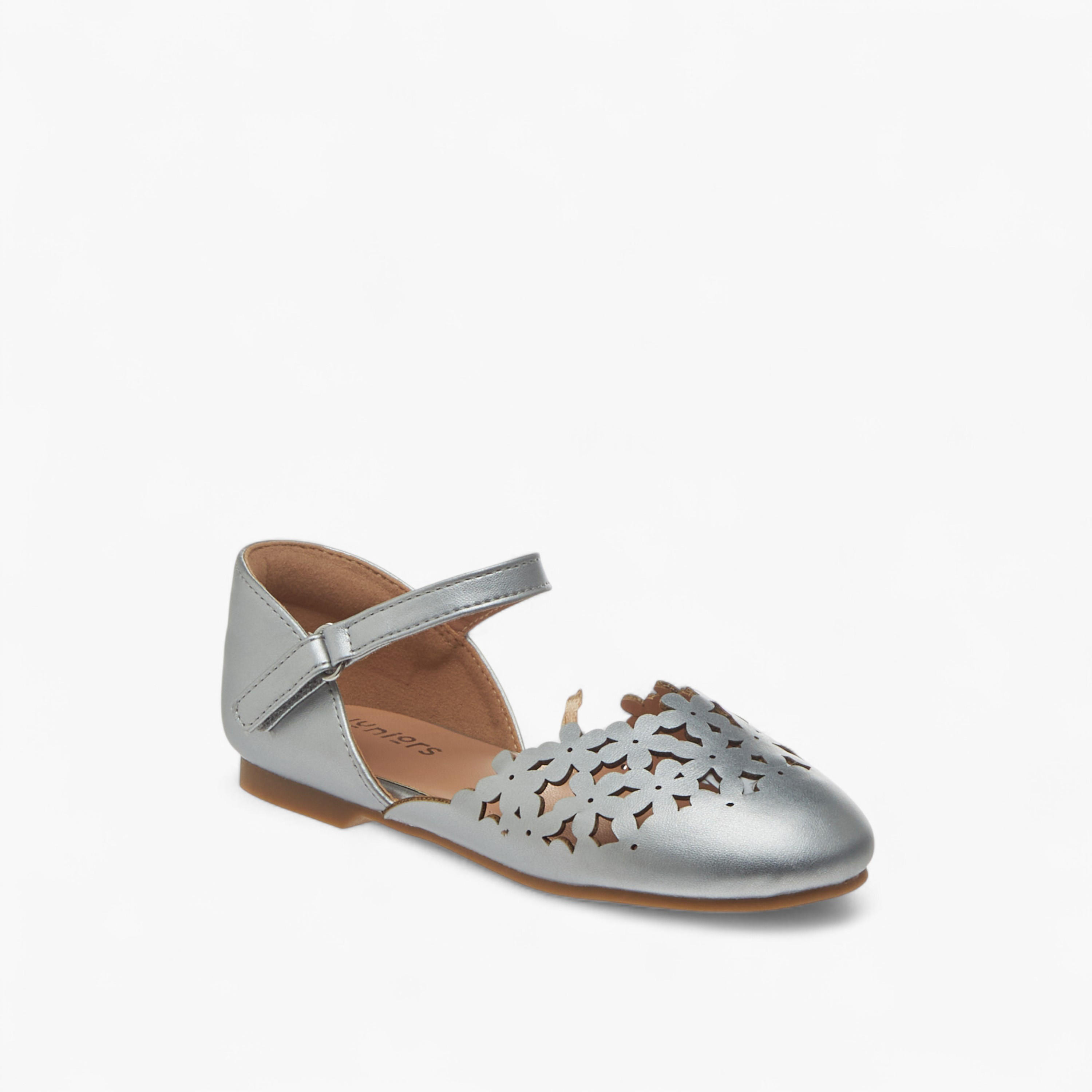 Juniors Cut-Out Detail Ballerina Shoes with Hook and Loop Closure-girls-shoes-ballerinas-image-2
