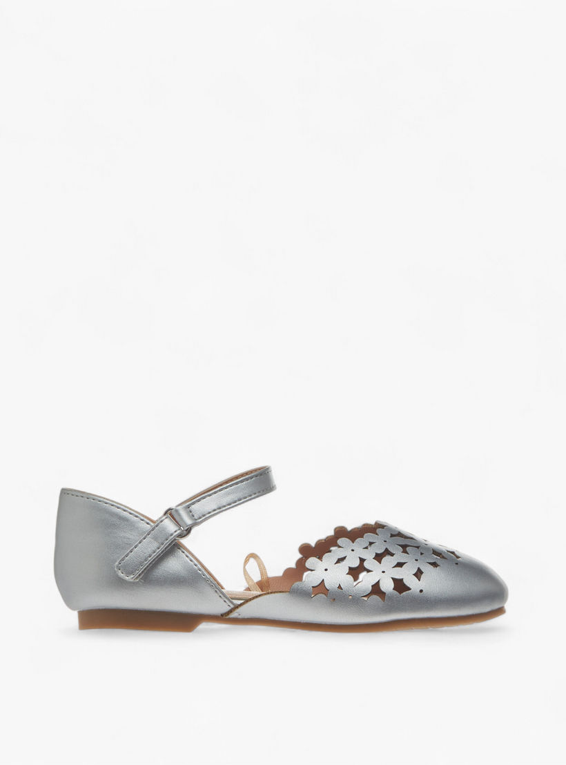 Juniors Cut-Out Detail Ballerina Shoes with Hook and Loop Closure-girls-shoes-ballerinas-image-3