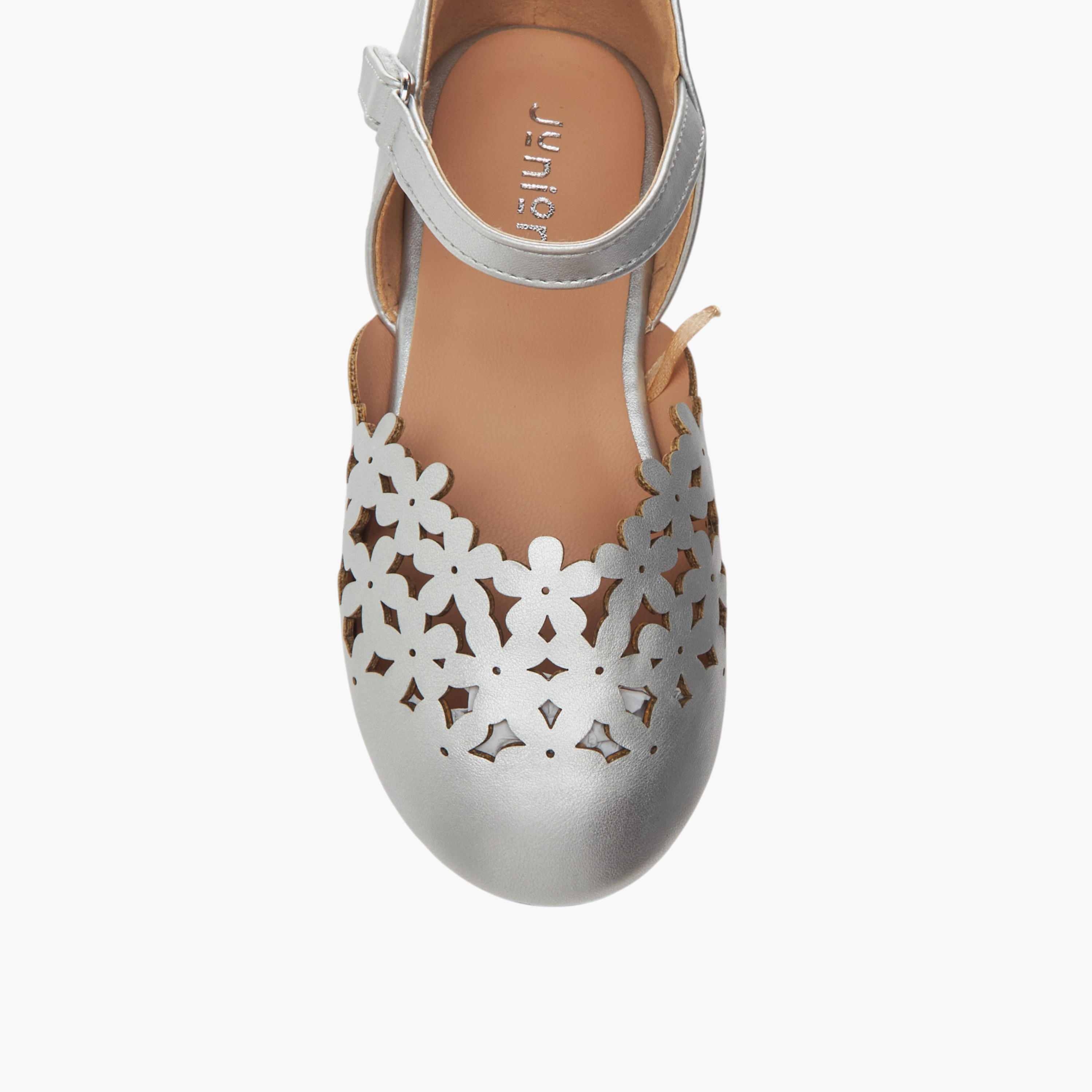 Juniors Cut-Out Detail Ballerina Shoes with Hook and Loop Closure-girls-shoes-ballerinas-image-4