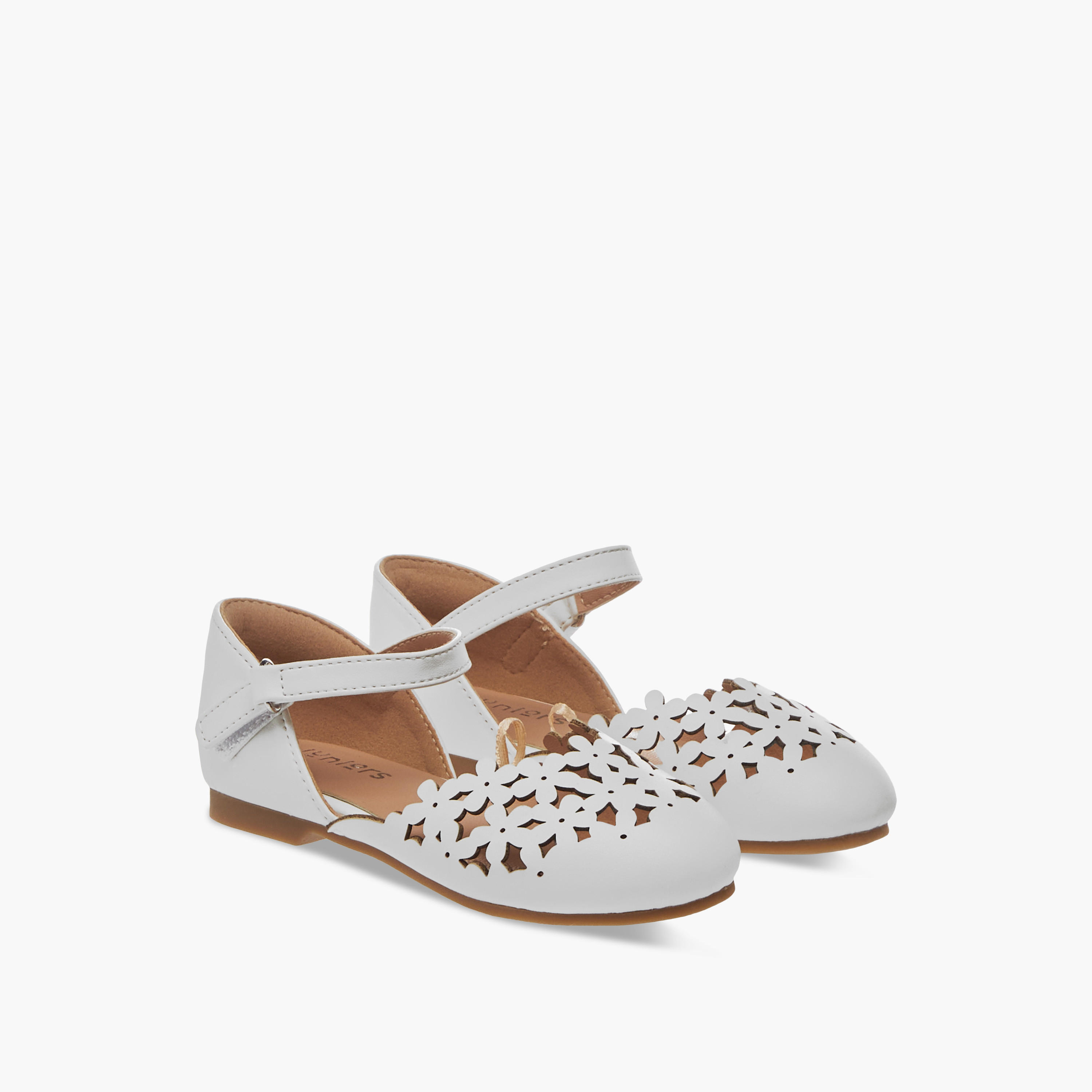 Juniors Cut-Out Detail Ballerina Shoes with Hook and Loop Closure-girls-shoes-ballerinas-image-1