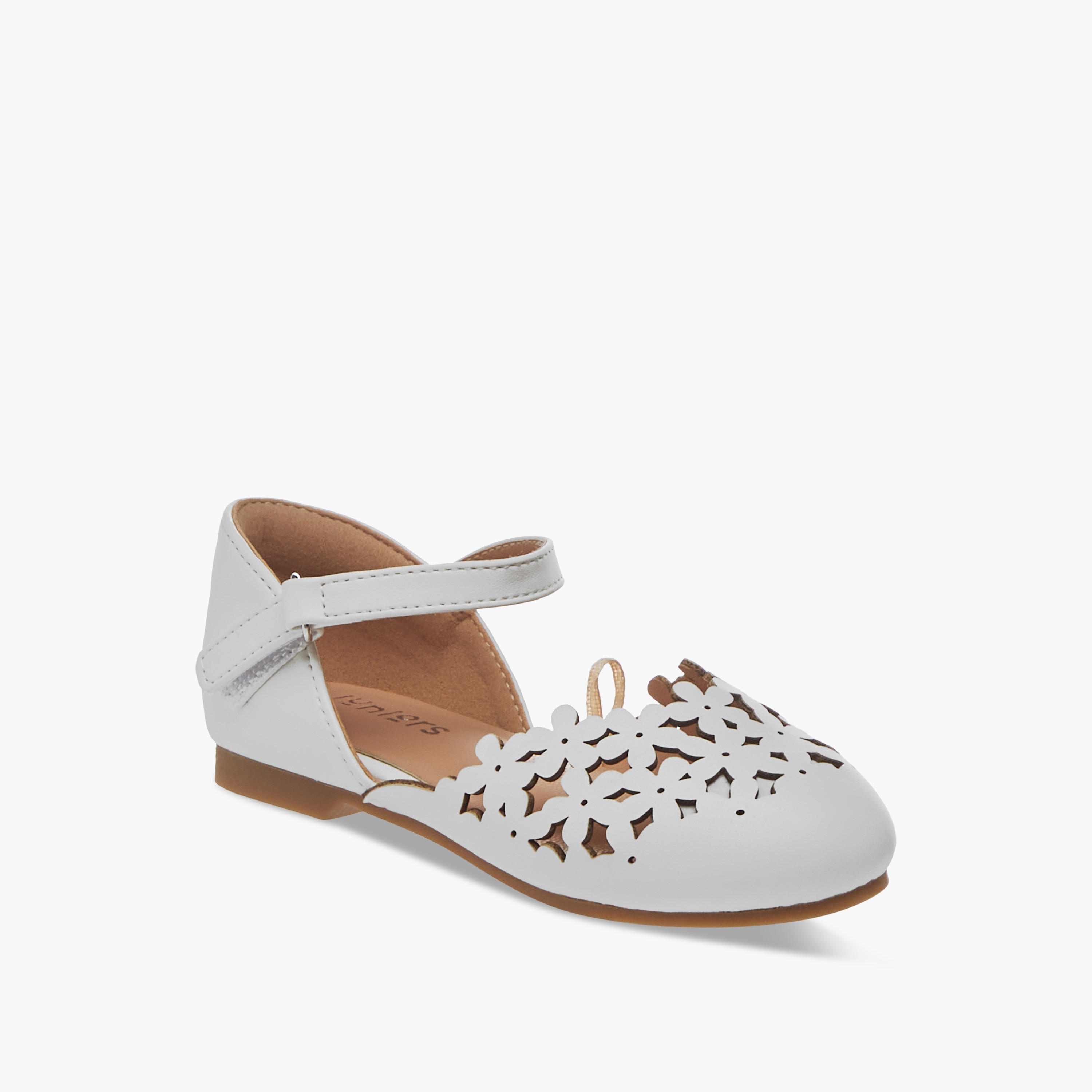 Juniors Cut-Out Detail Ballerina Shoes with Hook and Loop Closure-girls-shoes-ballerinas-image-2