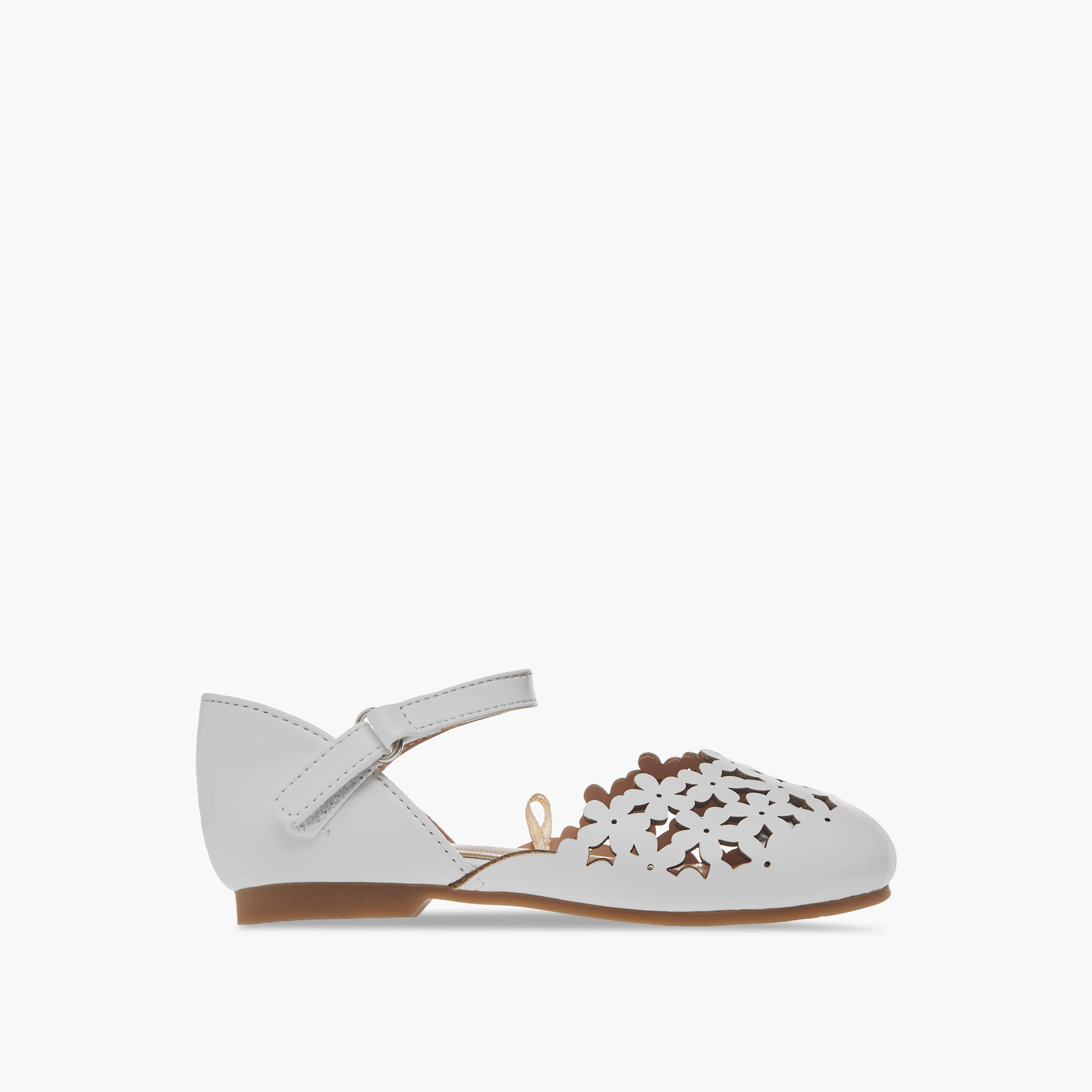 Juniors Cut-Out Detail Ballerina Shoes with Hook and Loop Closure-girls-shoes-ballerinas-image-3