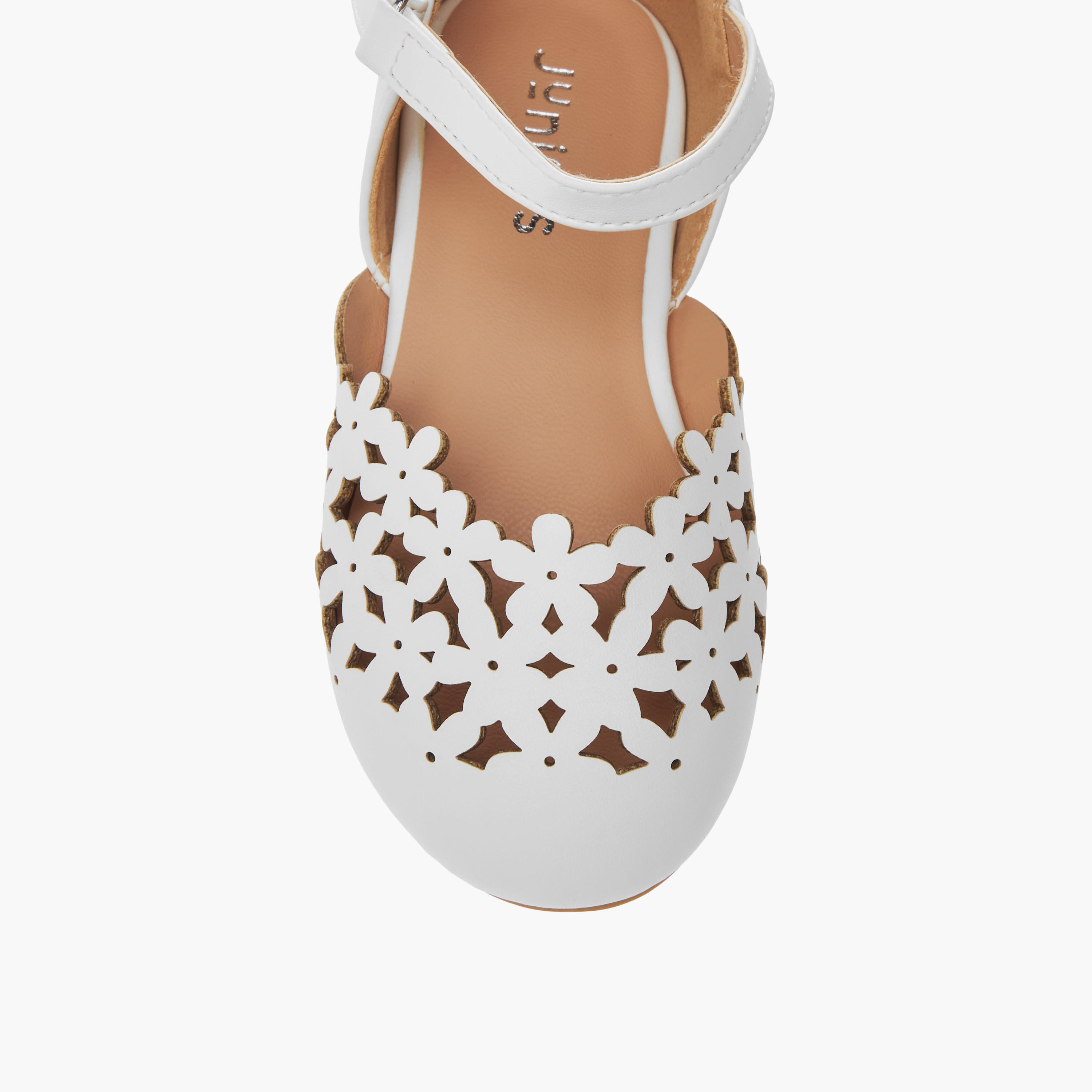 Juniors Cut-Out Detail Ballerina Shoes with Hook and Loop Closure-girls-shoes-ballerinas-image-4