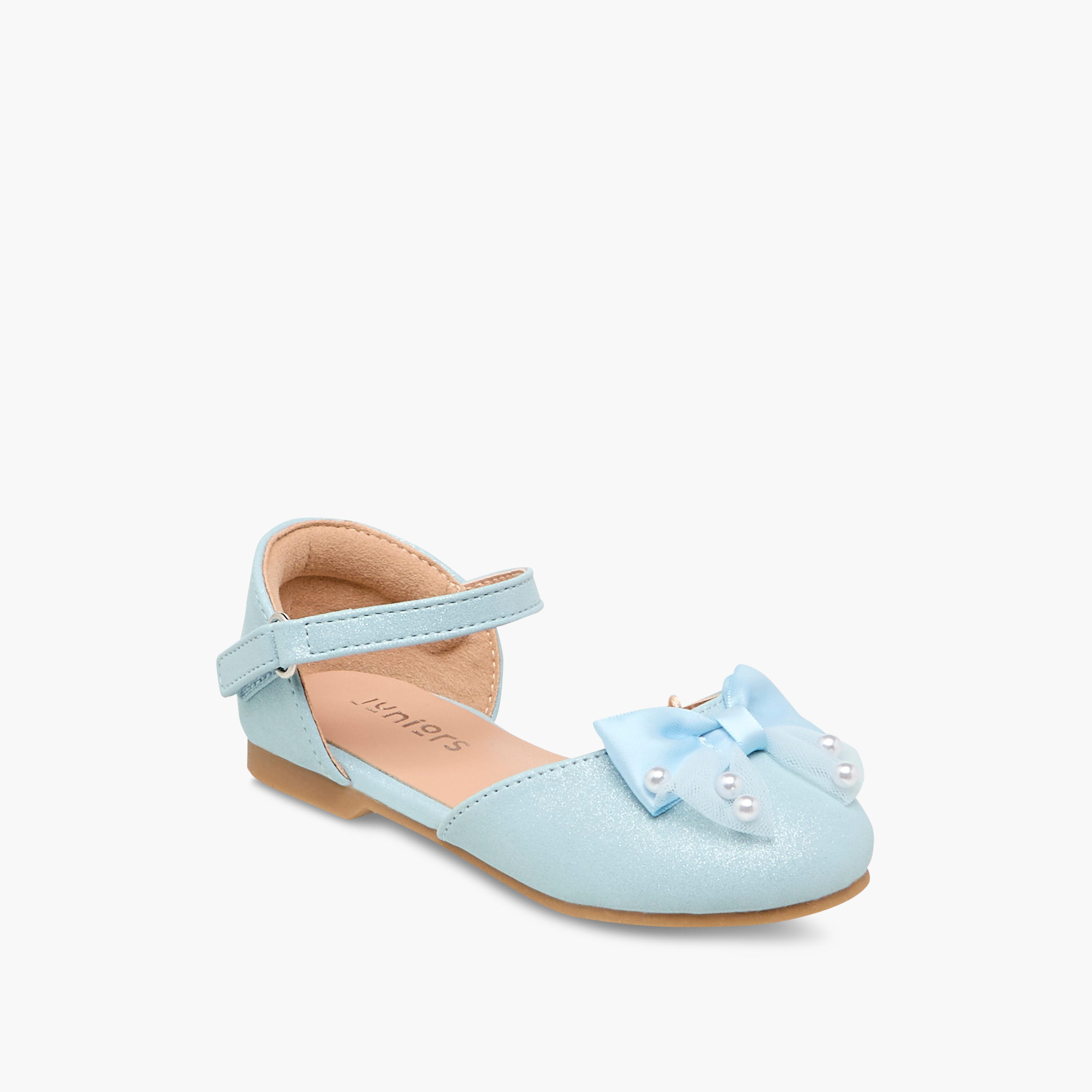 Juniors Bow Embellished Ballerina Shoes with Hook and Loop Closure-girls-shoes-ballerinas-image-2