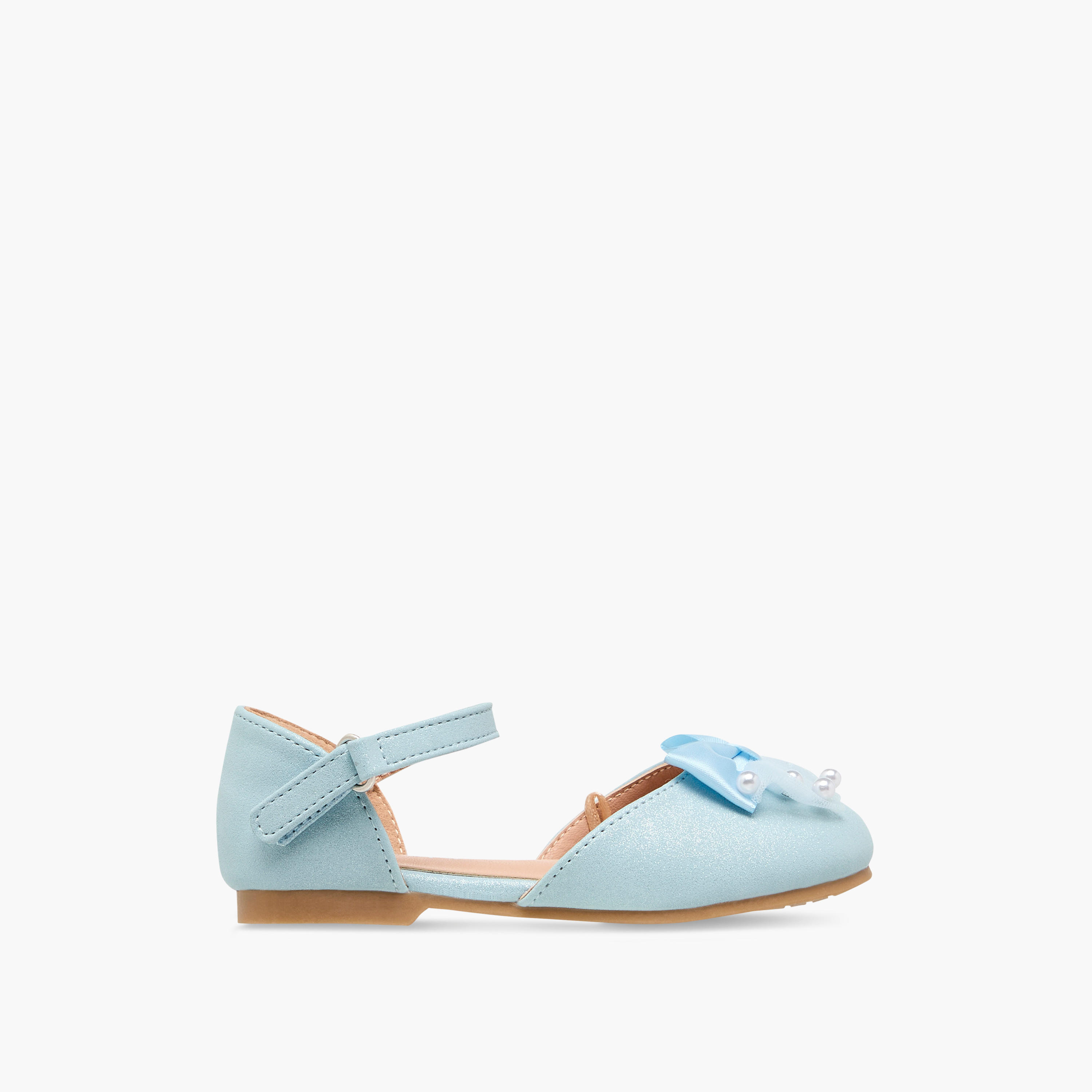 Juniors Bow Embellished Ballerina Shoes with Hook and Loop Closure-girls-shoes-ballerinas-image-3
